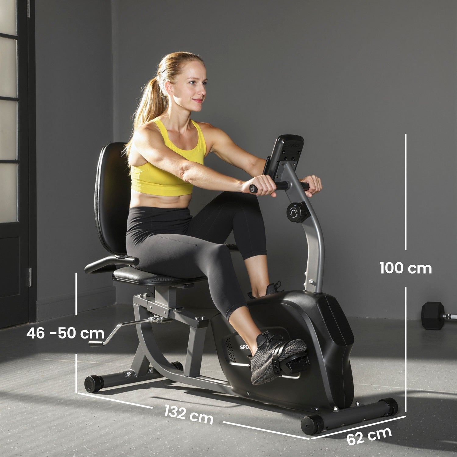Liggande motionscykel, magnetisk, 8 motståndsnivåer, LCD-skärm