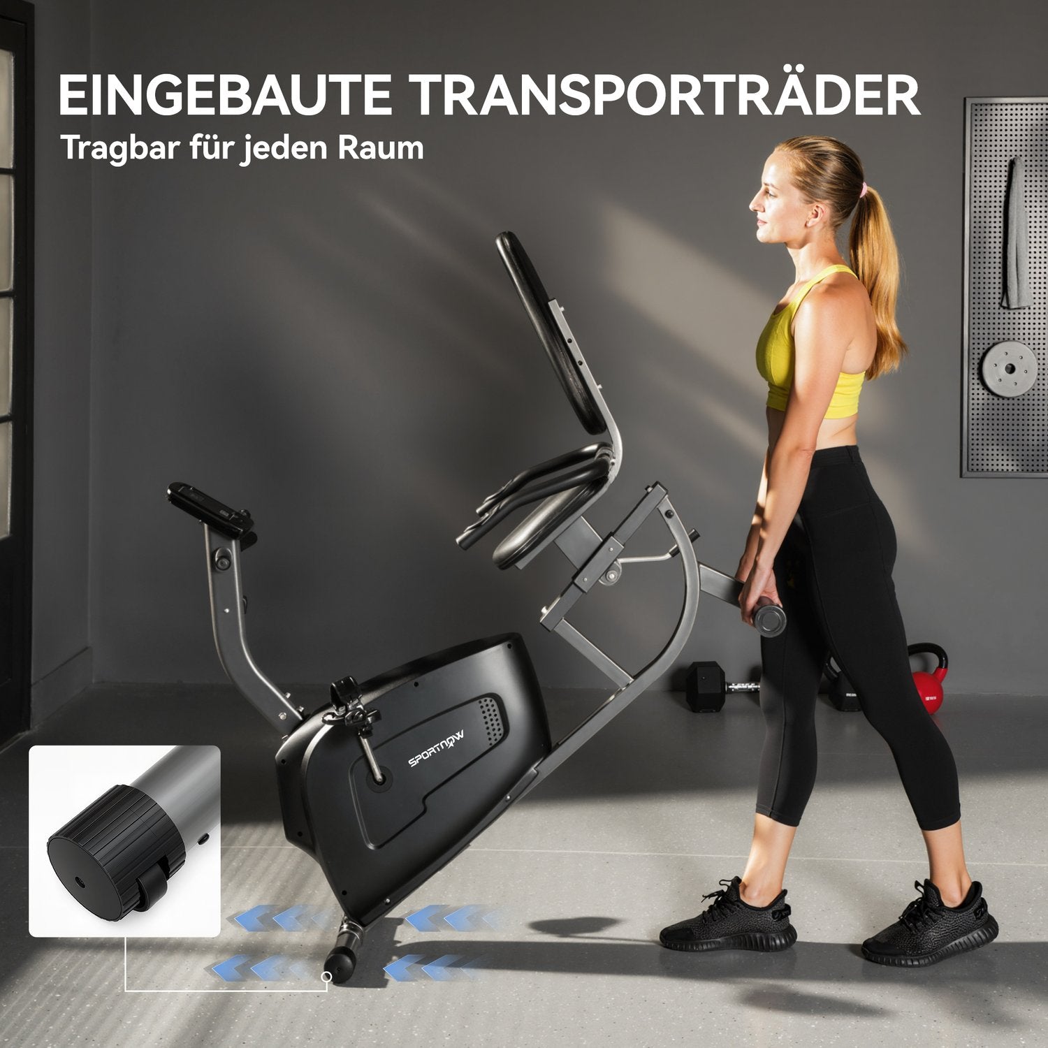 Liggande motionscykel, magnetisk, 8 motståndsnivåer, LCD-skärm