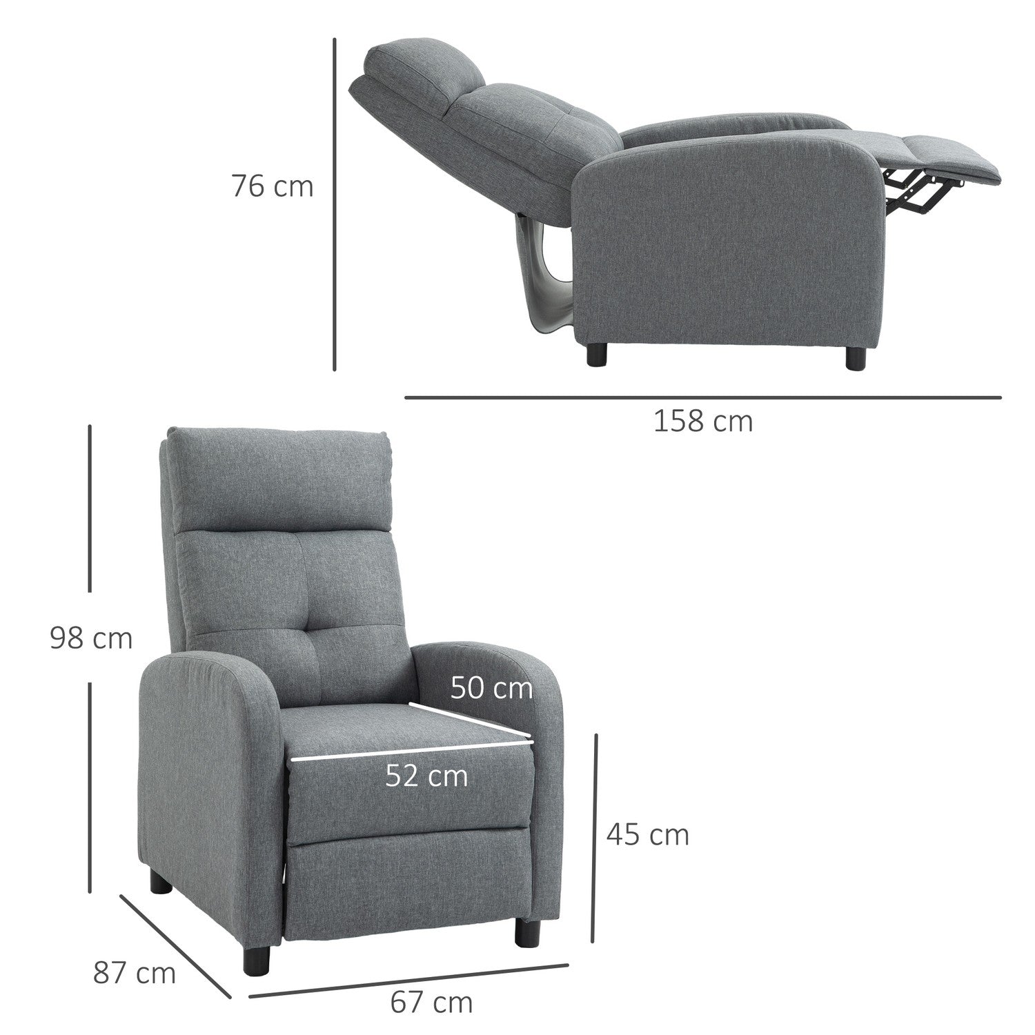 Liggfåtölj med Pocket Springs, 150kg, Grå Linne