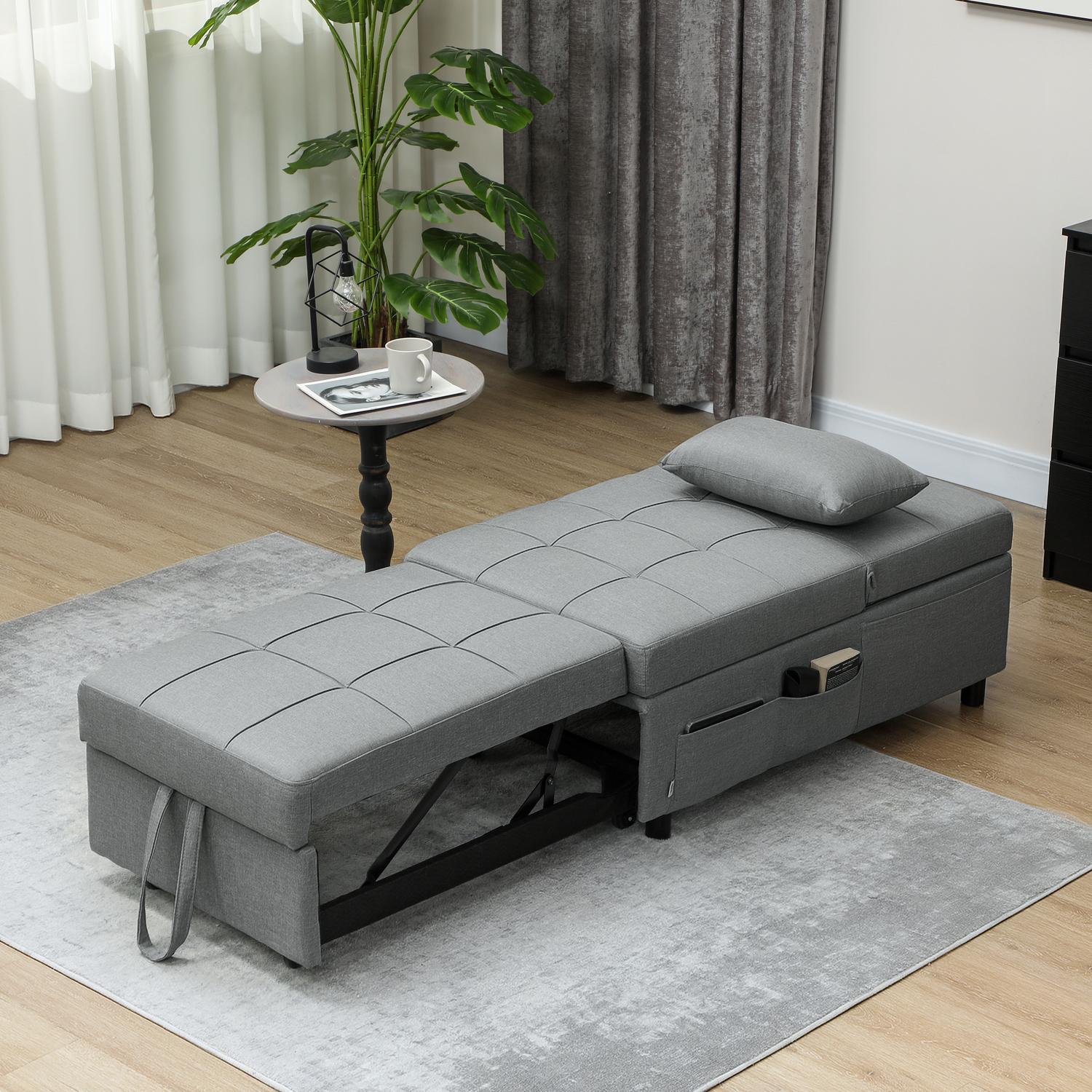 Ljusgrå 3-i-1 bäddsoffa, justerbar, utdragbar design