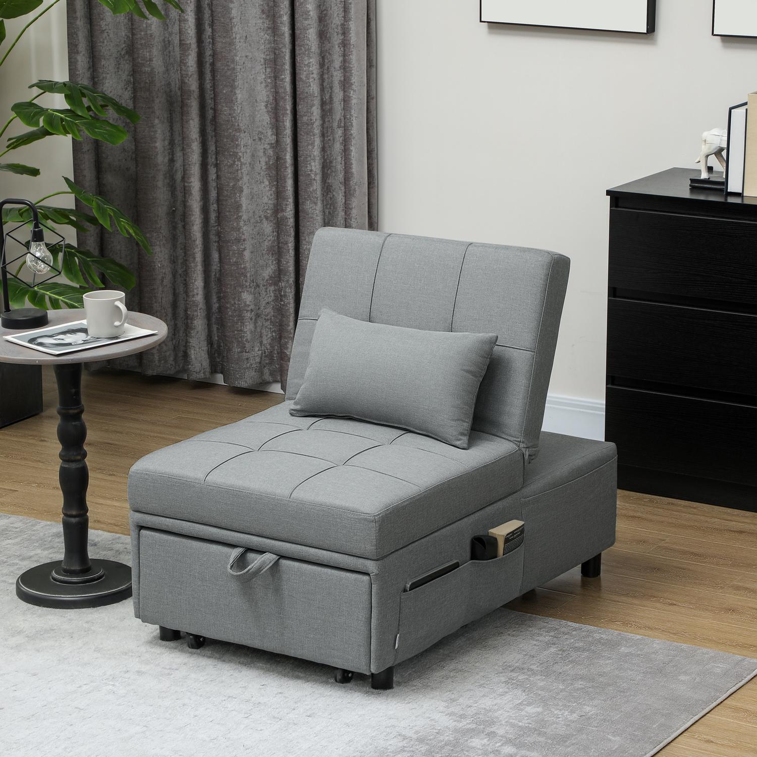 Ljusgrå 3-i-1 bäddsoffa, justerbar, utdragbar design