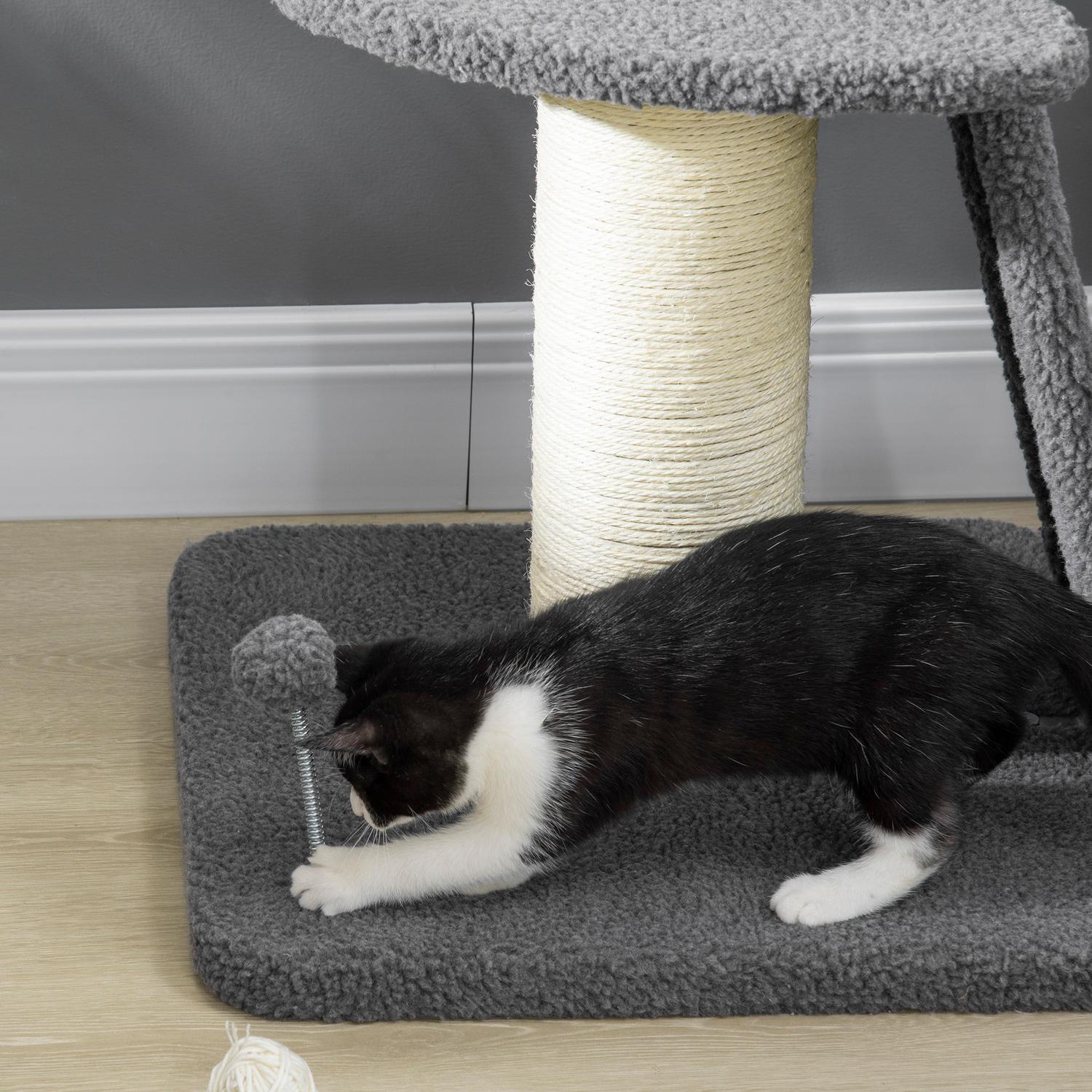 Lång katt klätterträd med sisal & lekboll, grå/kräm