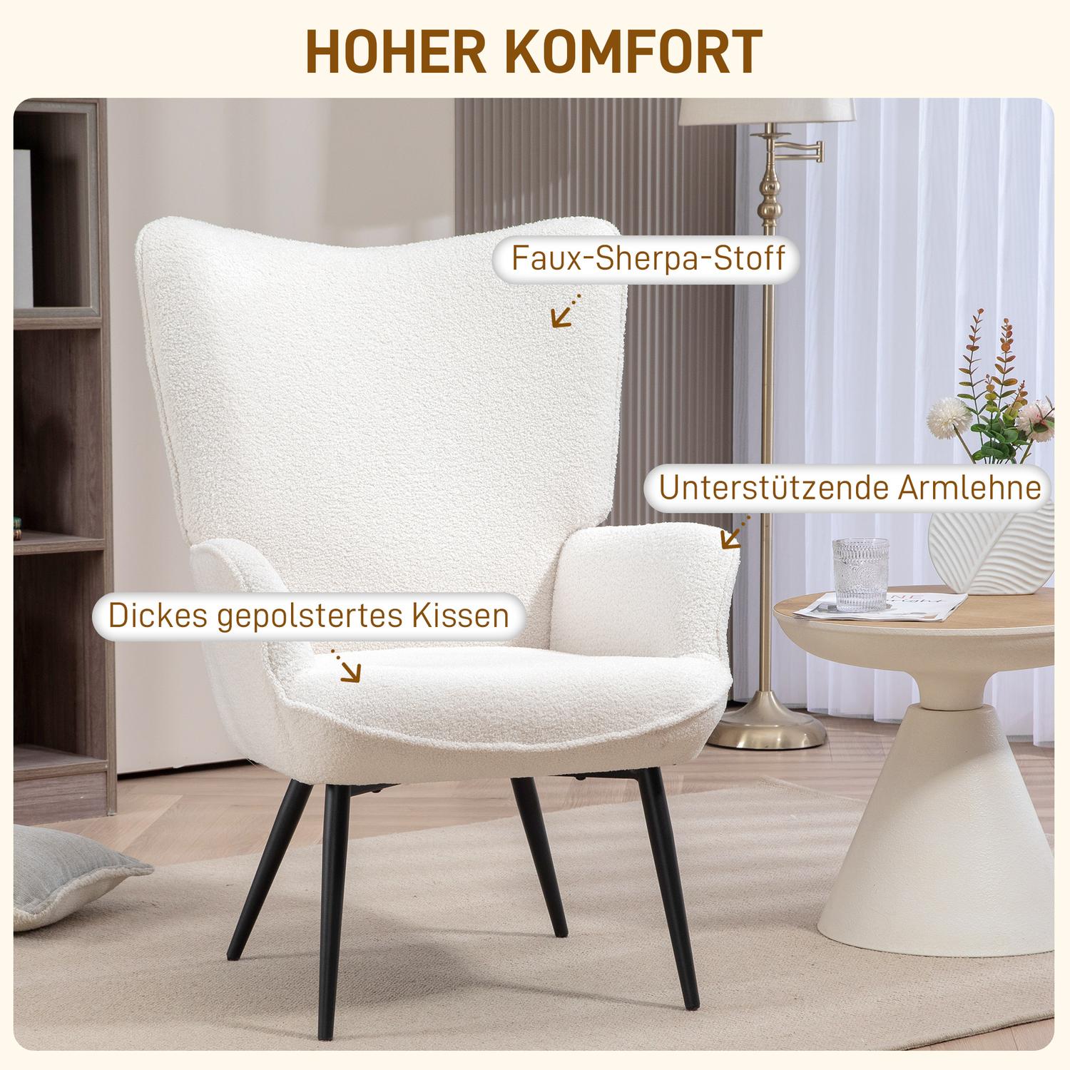 Lounge Wing Chair, Vadderad med armstöd, Creme White