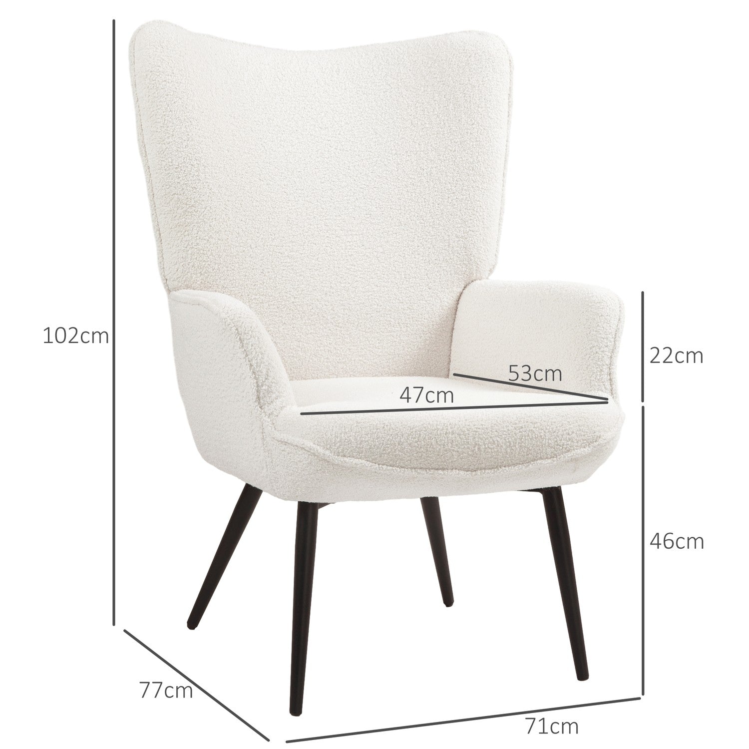 Lounge Wing Chair, Vadderad med armstöd, Creme White