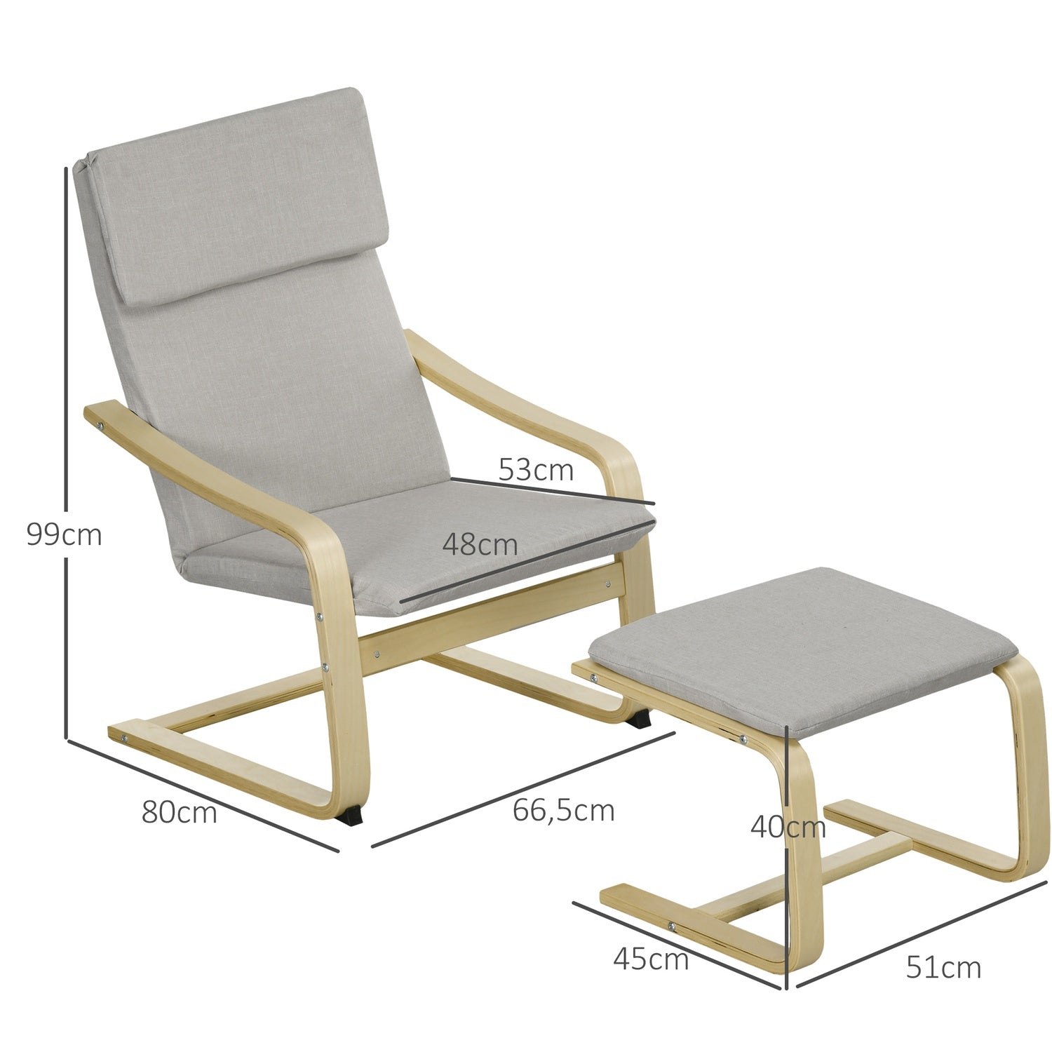 Loungestolar Set med pall - Linneöverdrag, ljusgrå