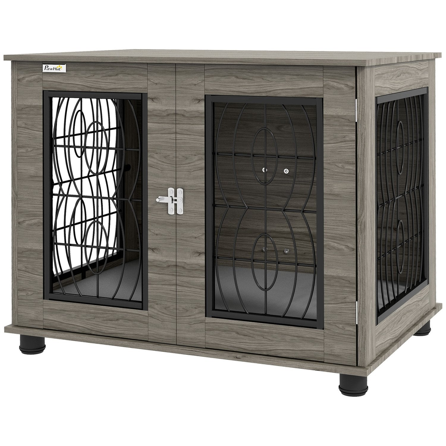 Låsbar Grå Hundkennel med Dyna, 80x56x63cm