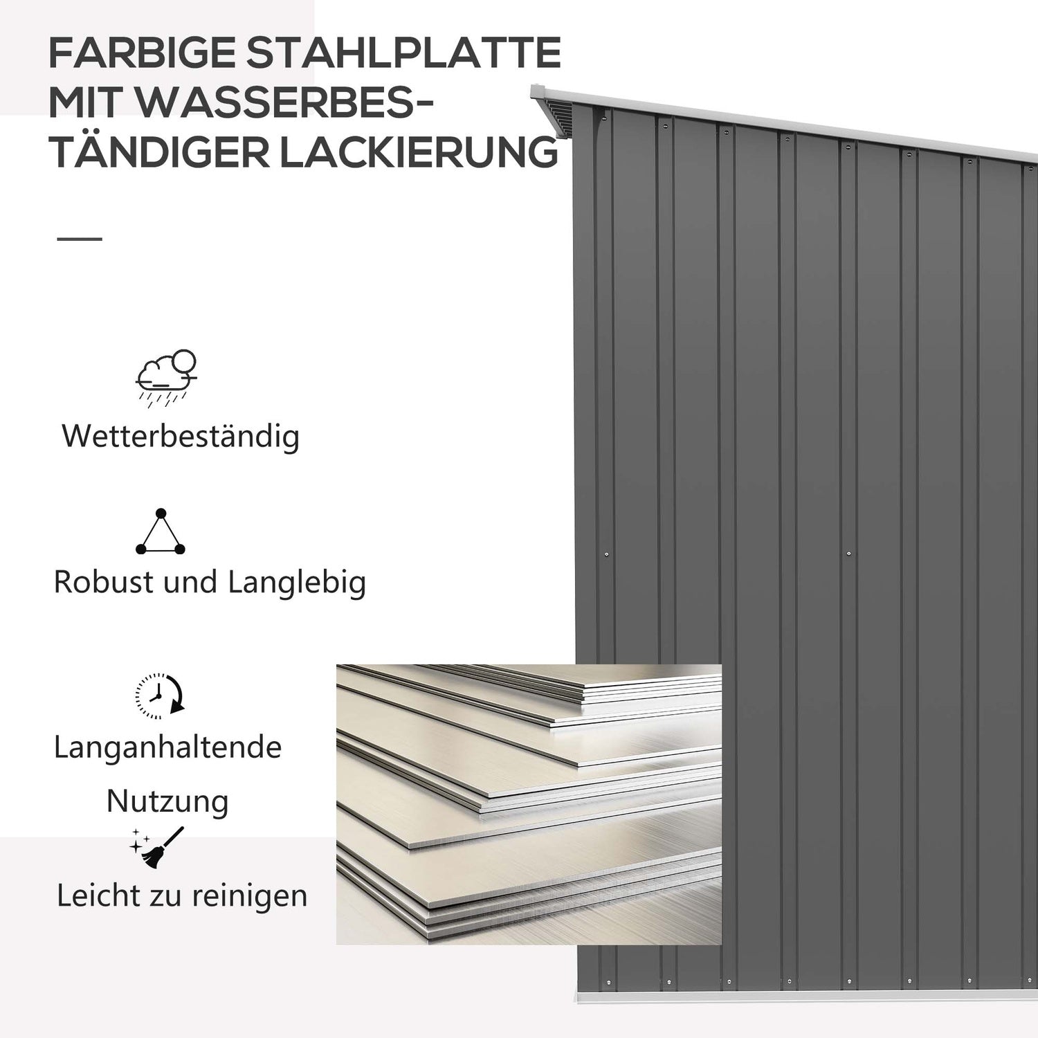 Låsbart trädgårdsskåp i stål, Pent tak, 0,92 m², Grå
