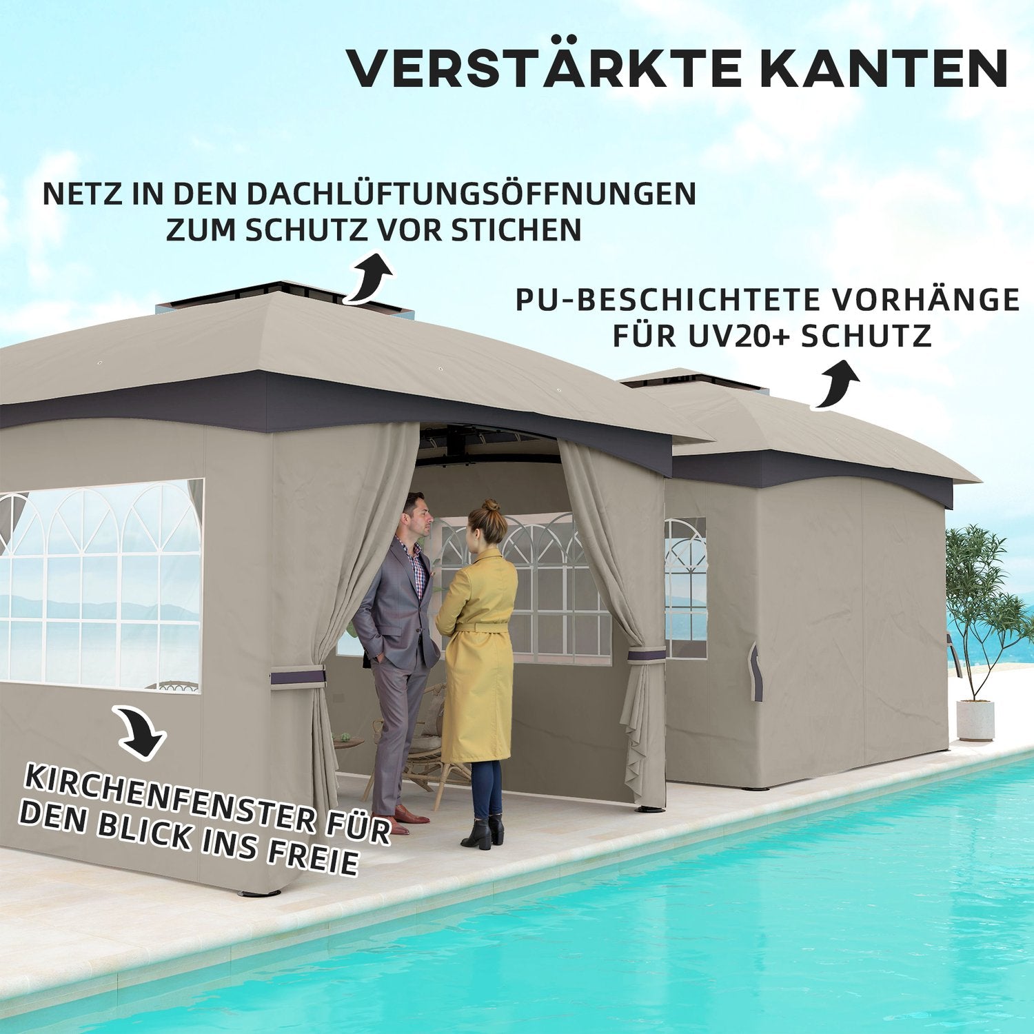 Vattenavvisande trädgårdslusthus, 3,4m, UV-skydd, ljusgrå