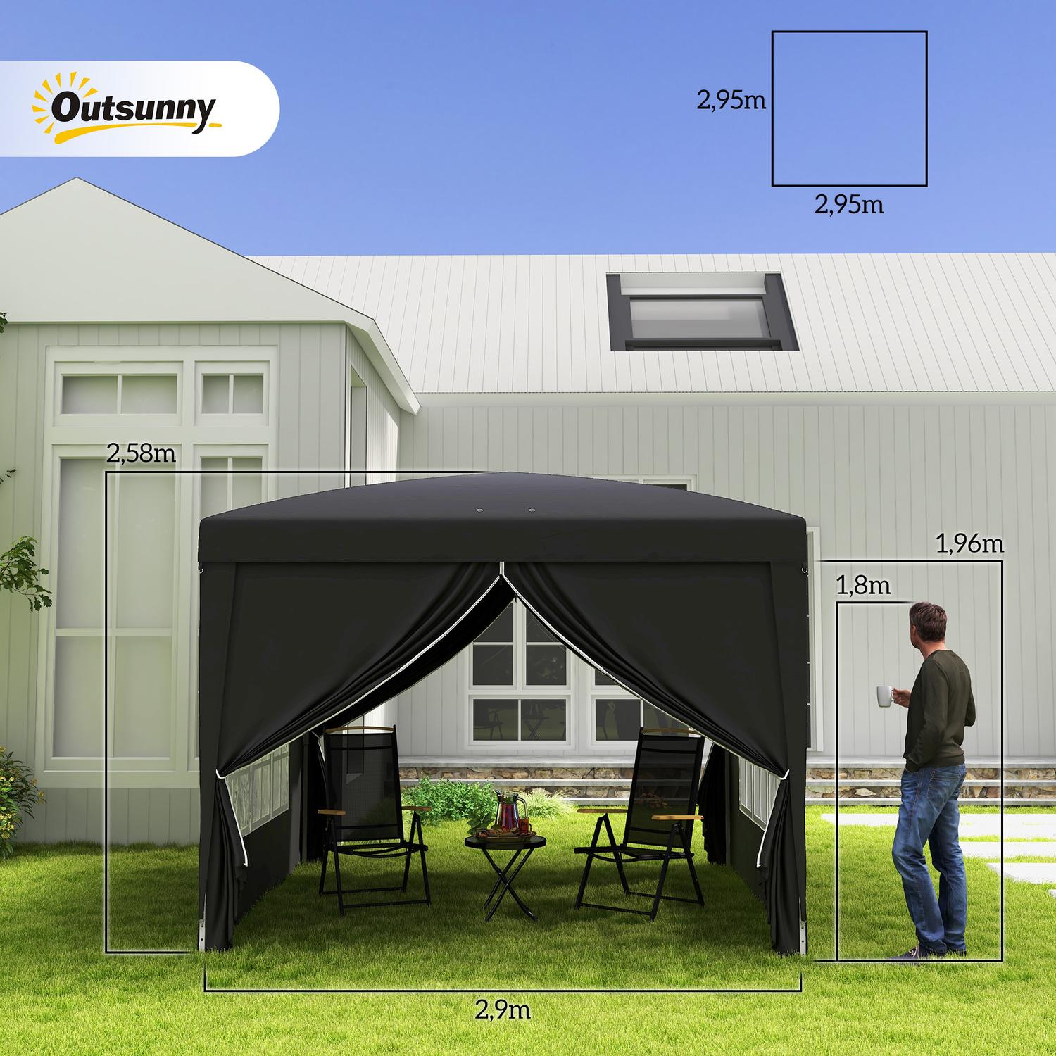 Pop-Up Gazebo 3x3m, Vattenavvisande, UV 50+, Svart