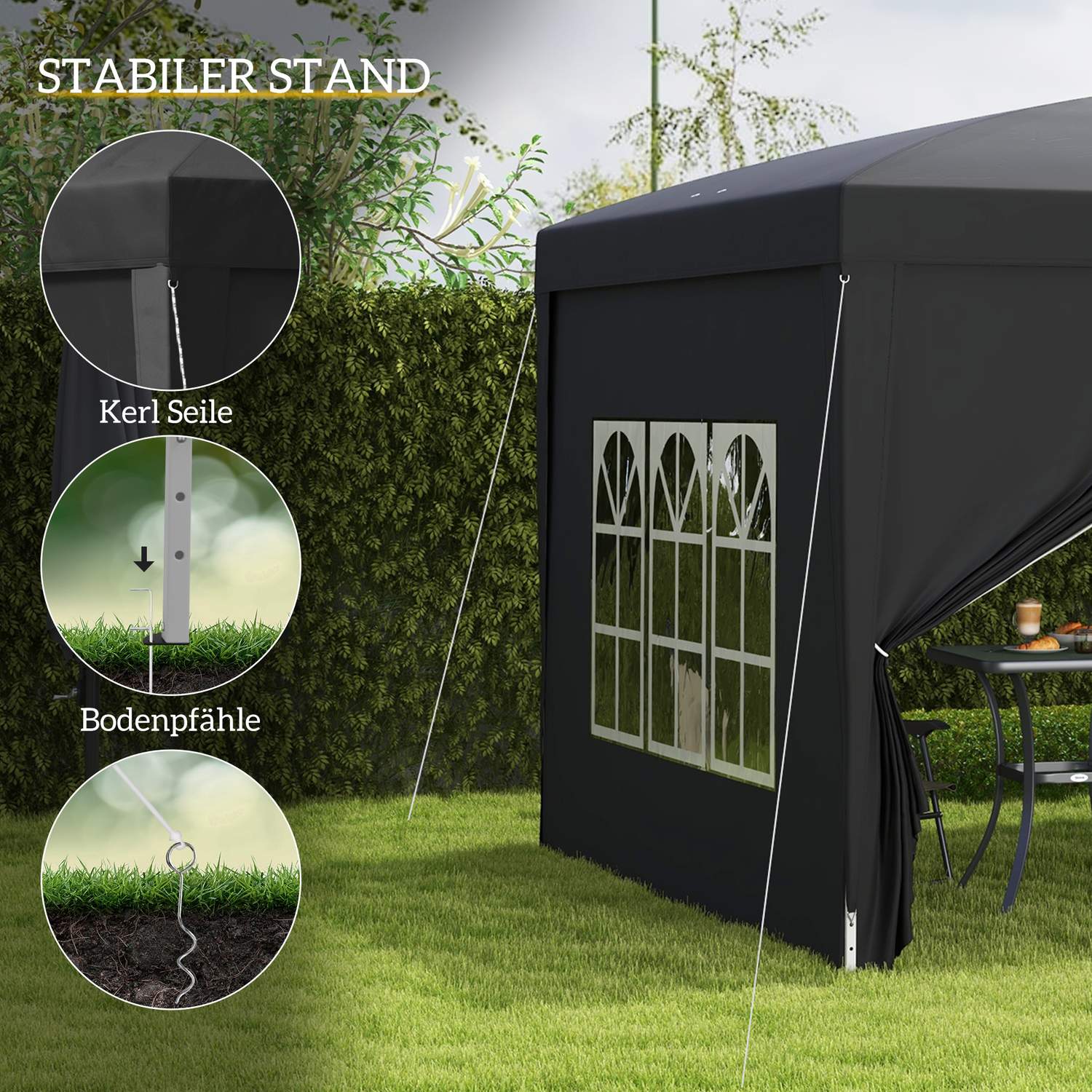 Pop-Up Gazebo 3x3m, Vattenavvisande, UV 50+, Svart