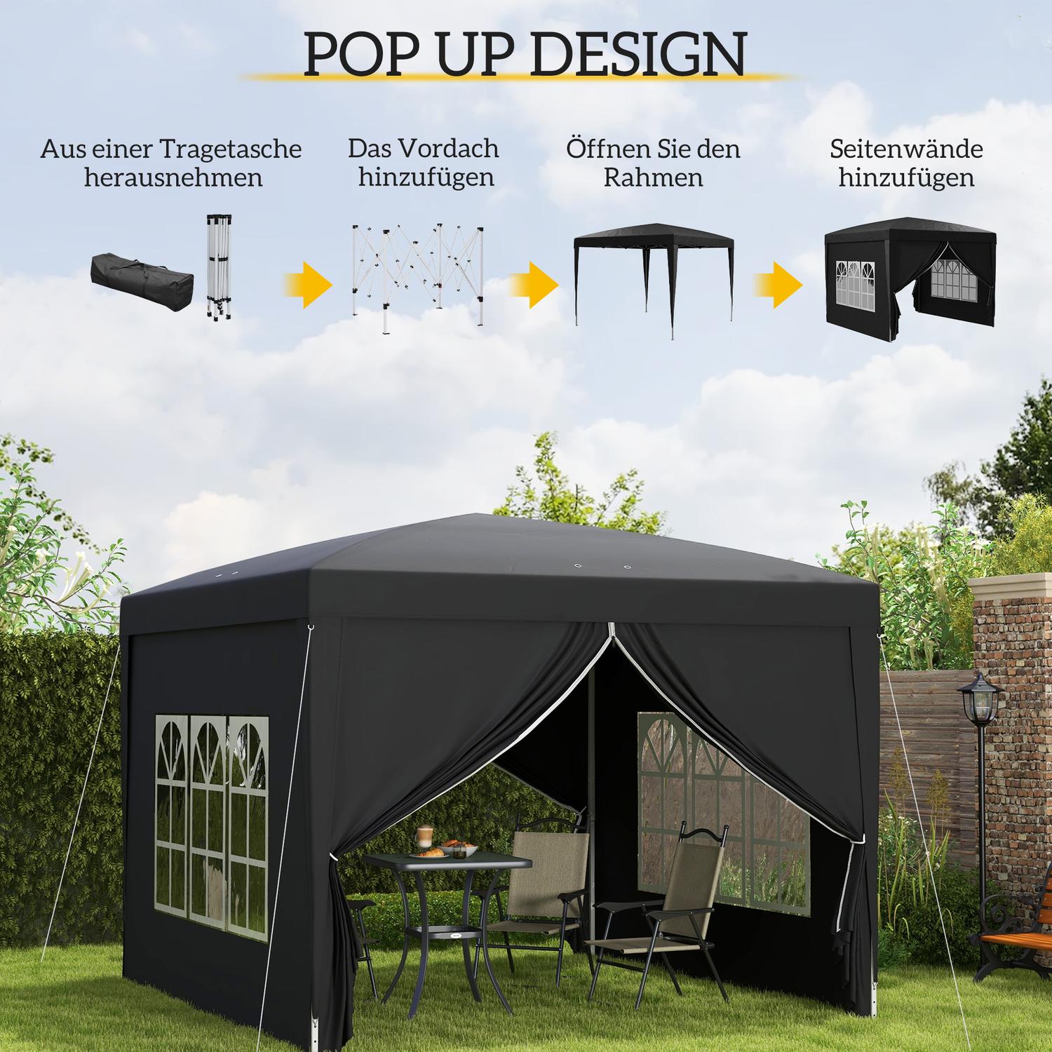 Pop-Up Gazebo 3x3m, Vattenavvisande, UV 50+, Svart