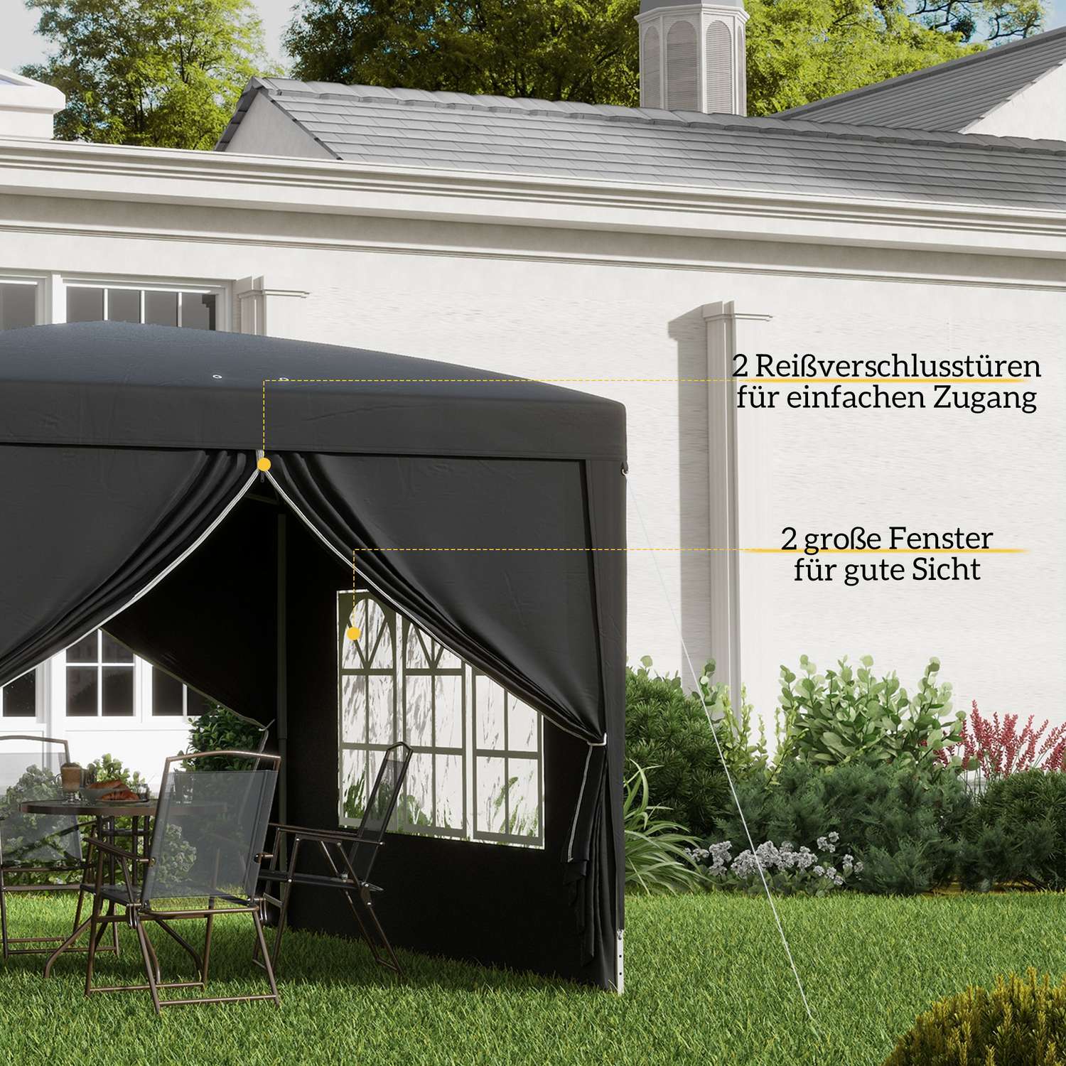 Pop-Up Gazebo 3x3m, Vattenavvisande, UV 50+, Svart