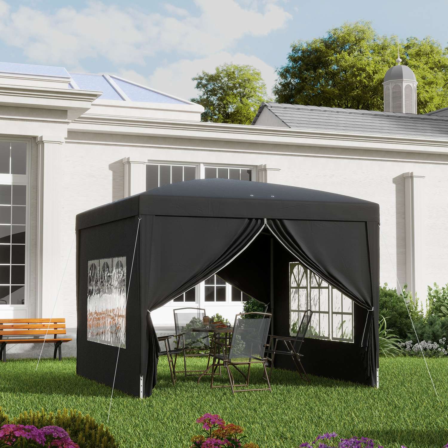 Pop-Up Gazebo 3x3m, Vattenavvisande, UV 50+, Svart