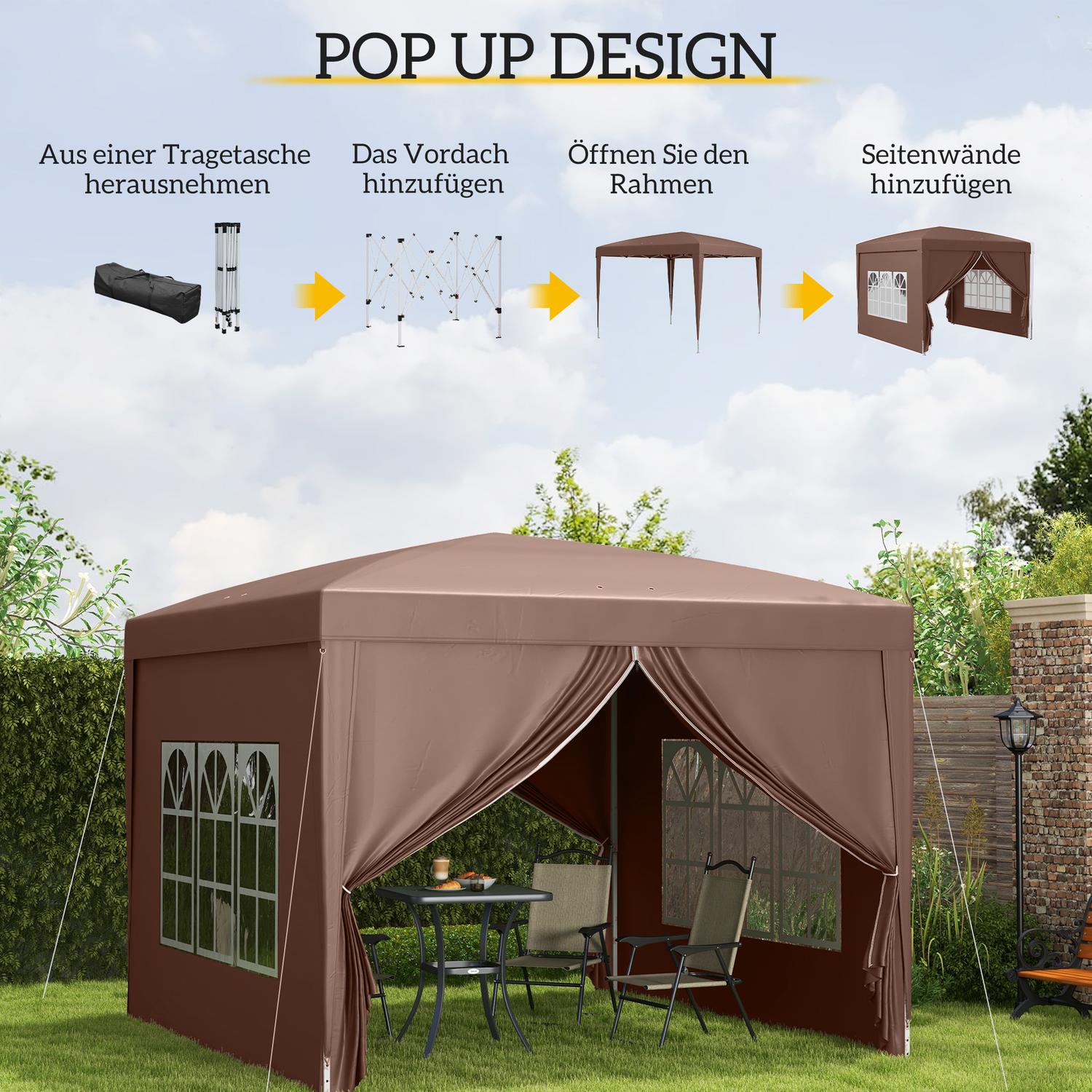 Pop-Up Gazebo 3x3m, UV-skydd, Vattenavvisande, Stabil