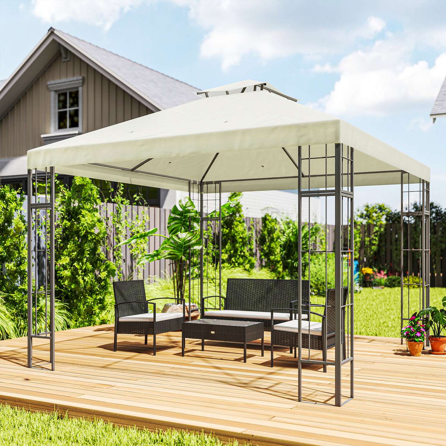 Krämvit 3x3m metalllusthus – UV- och vattenavvisande