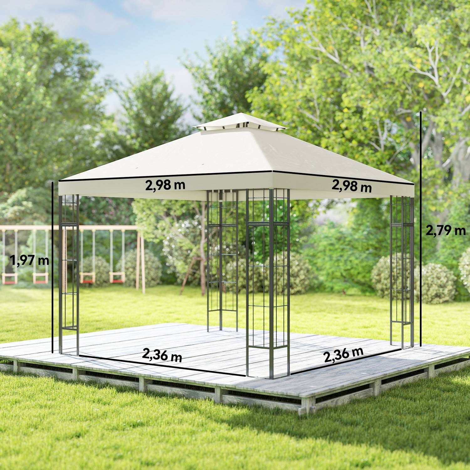 Krämvit 3x3m metalllusthus – UV- och vattenavvisande