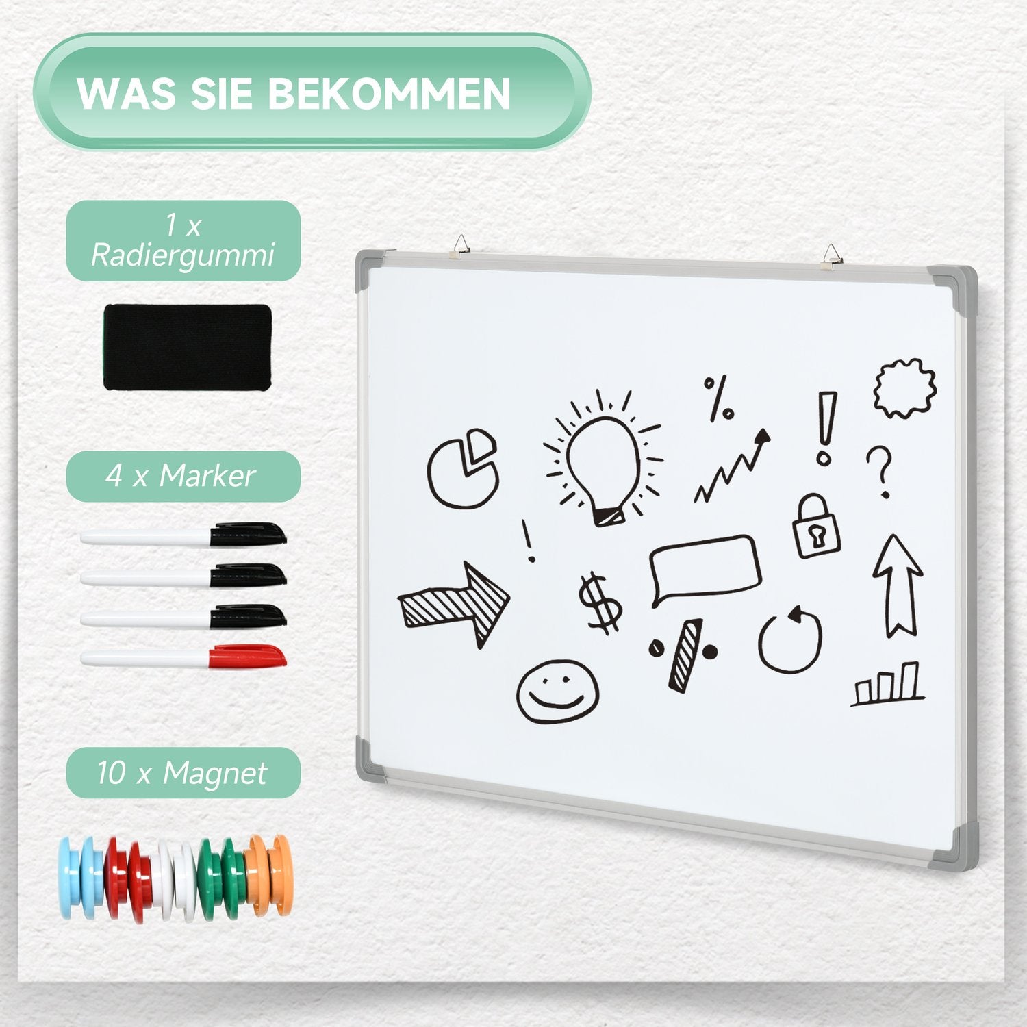 Magnetic Dry Erase Whiteboard med tillbehörsuppsättning