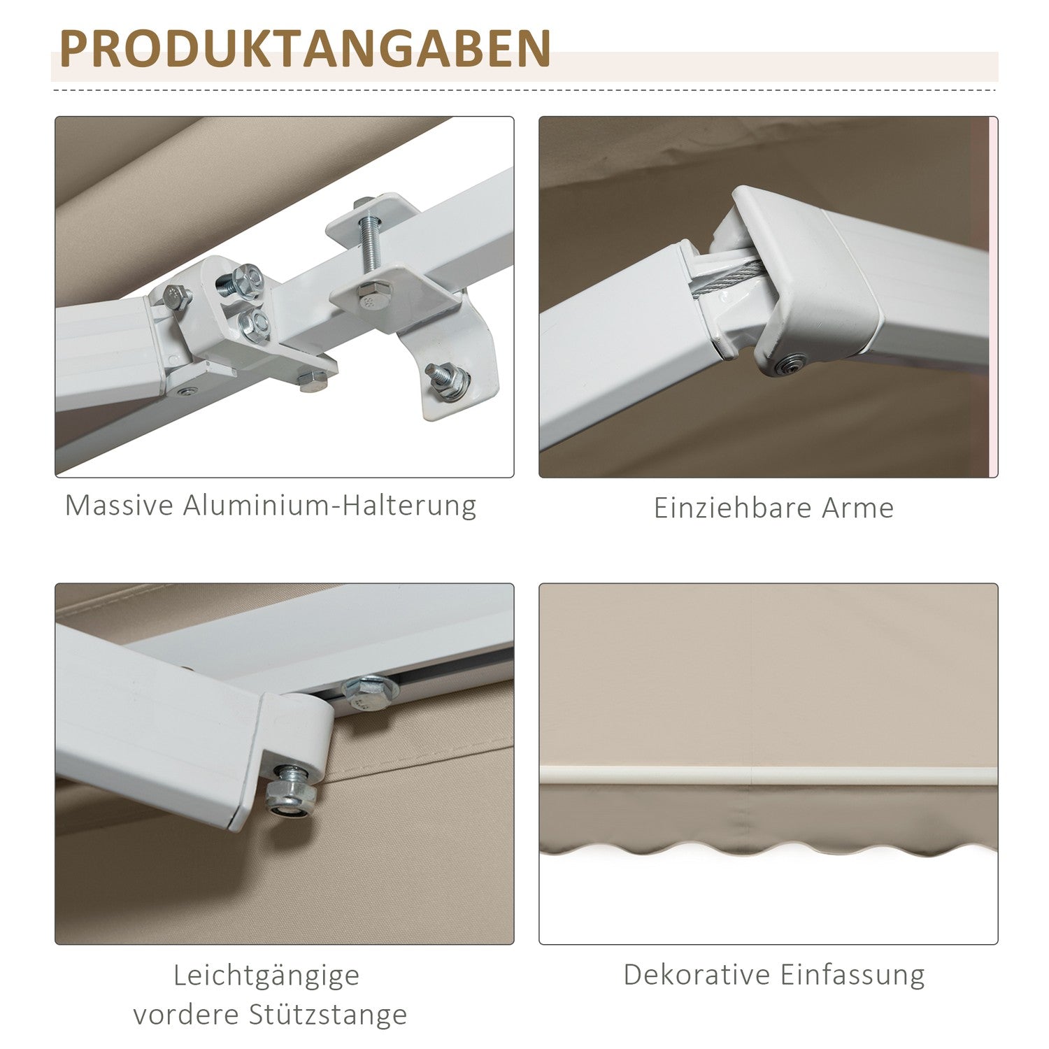 Manuell fällarmsmarkis, 4m, Solskydd, Vit/Beige