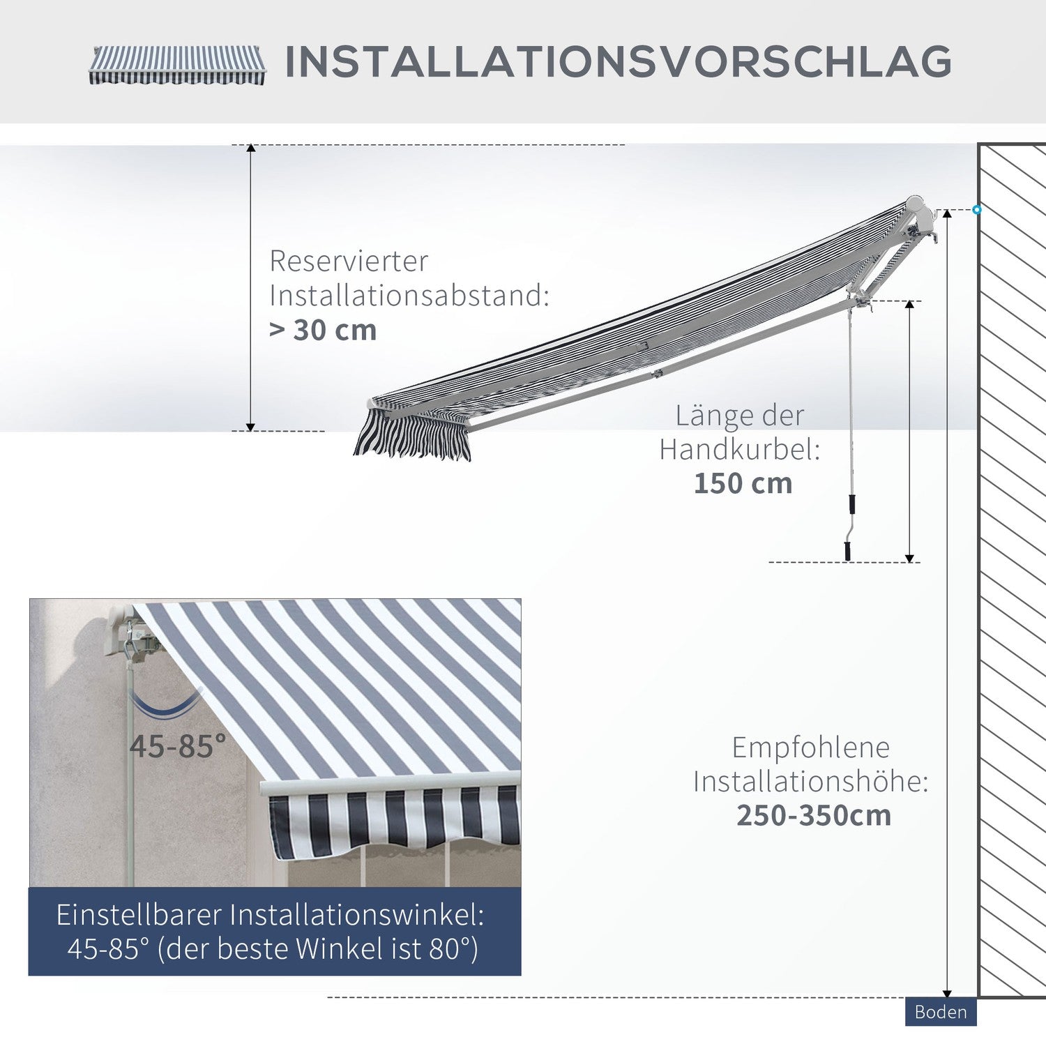Balkongfällbar markis, Grå/Vit, 2,95 x 2,45 M