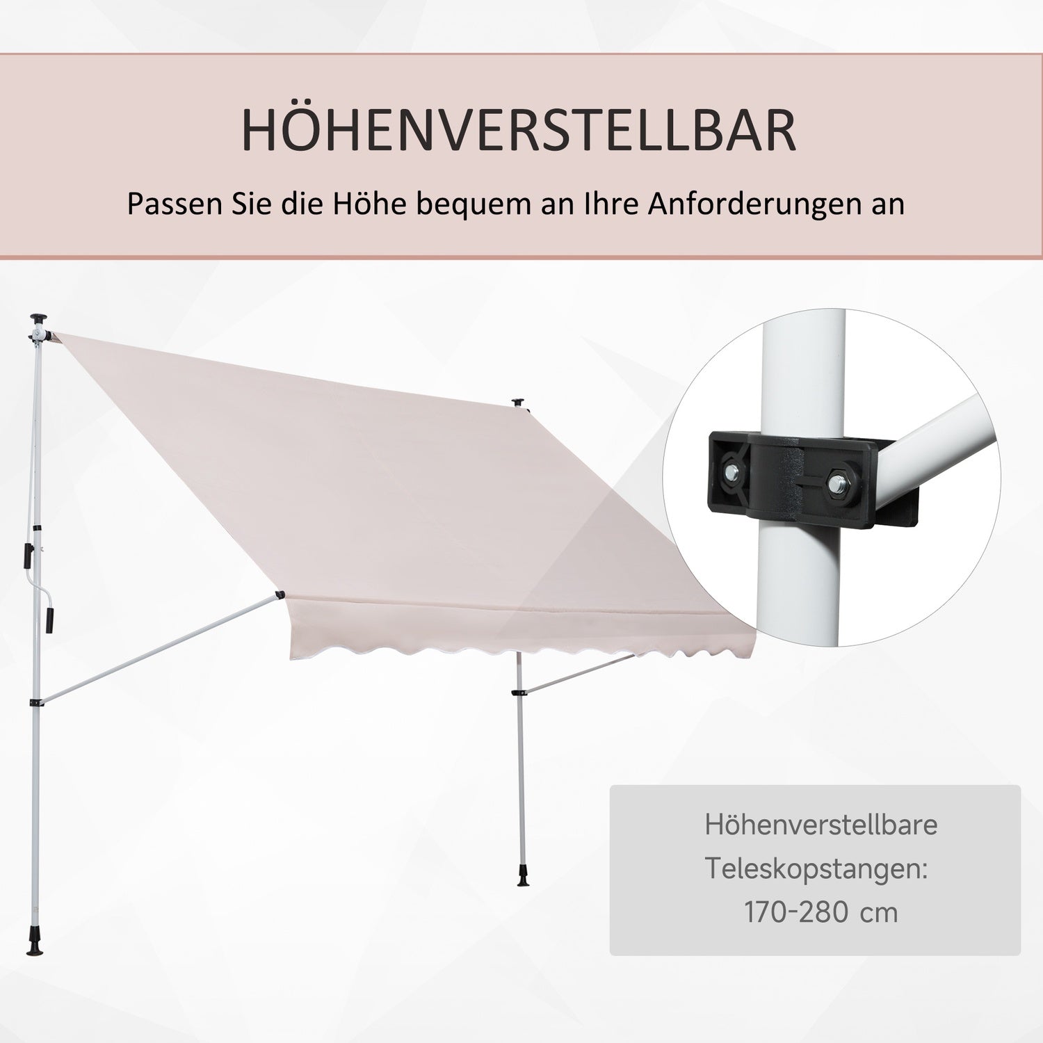 Justerbar fällarmsmarkis i aluminium, 300 x 150 cm, Beige
