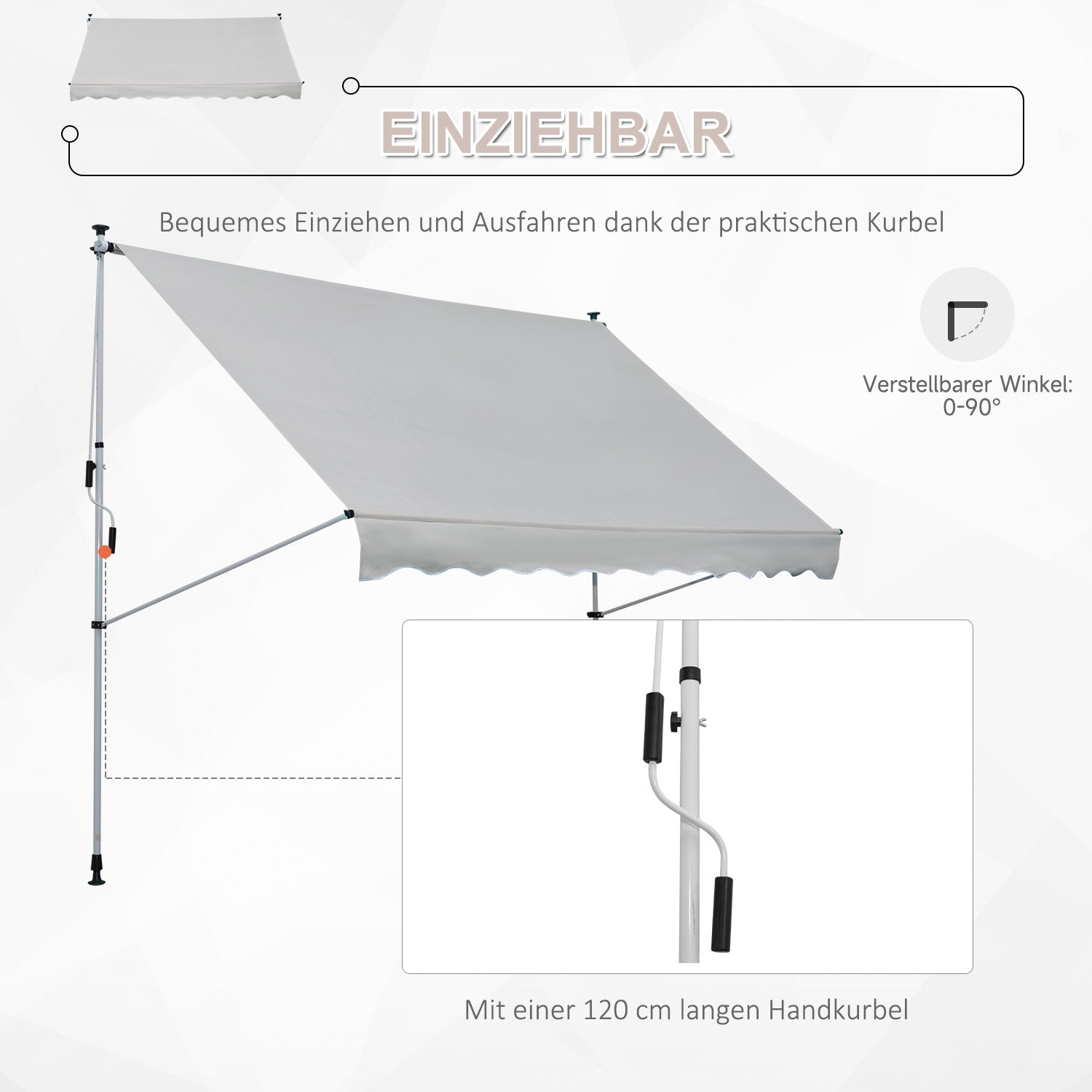 Justerbar fällarmsmarkis i aluminium, 300 x 150 cm, Beige