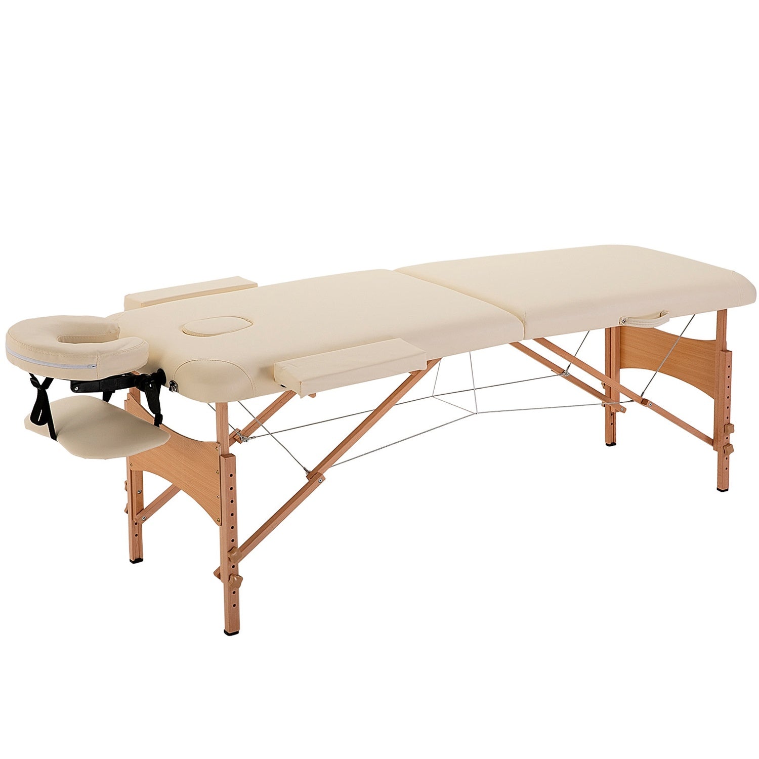 Justerbart hopfällbart massagebord, trä, konstläder, kräm