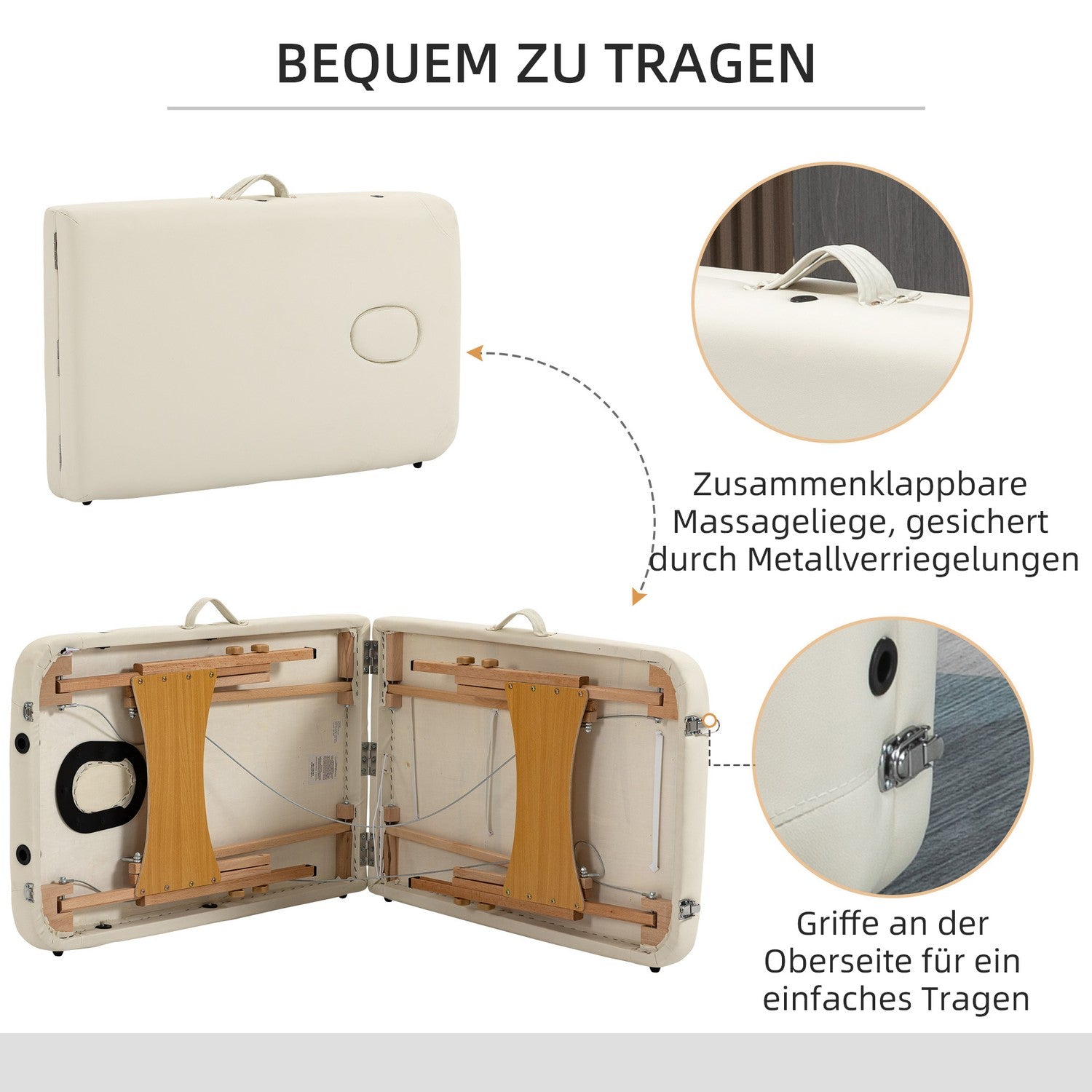 Justerbart hopfällbart massagebord, trä, konstläder, kräm
