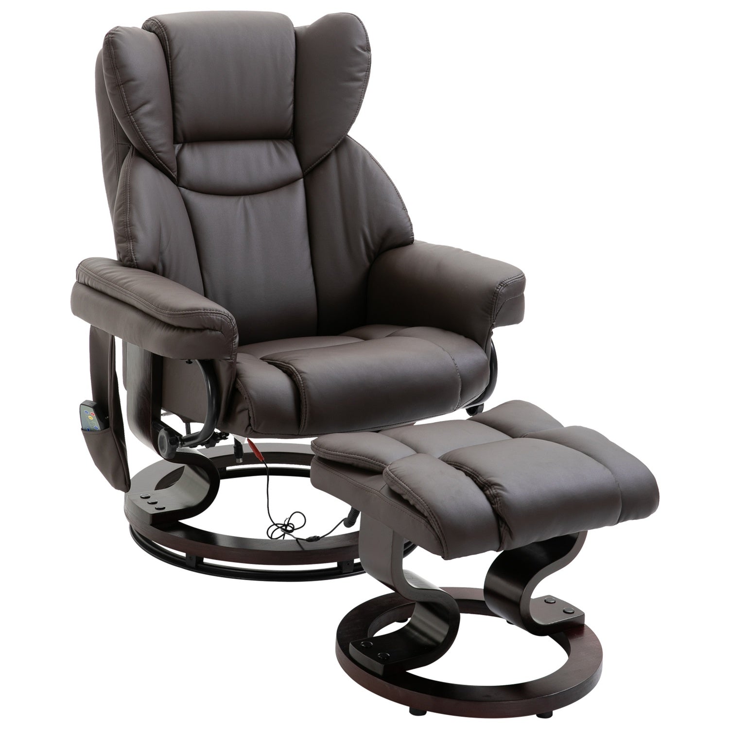 Massagefåtölj med fotpall, konstläder, brun