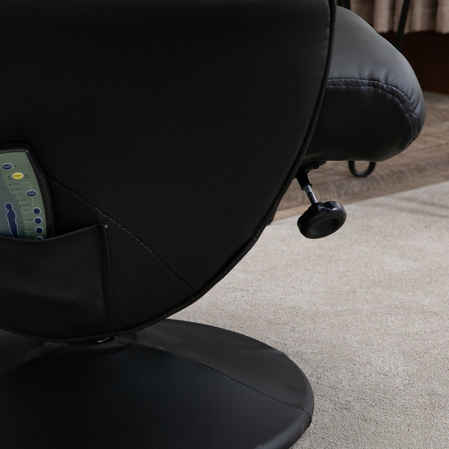 Massagefåtölj med ottoman; Svart konstläder