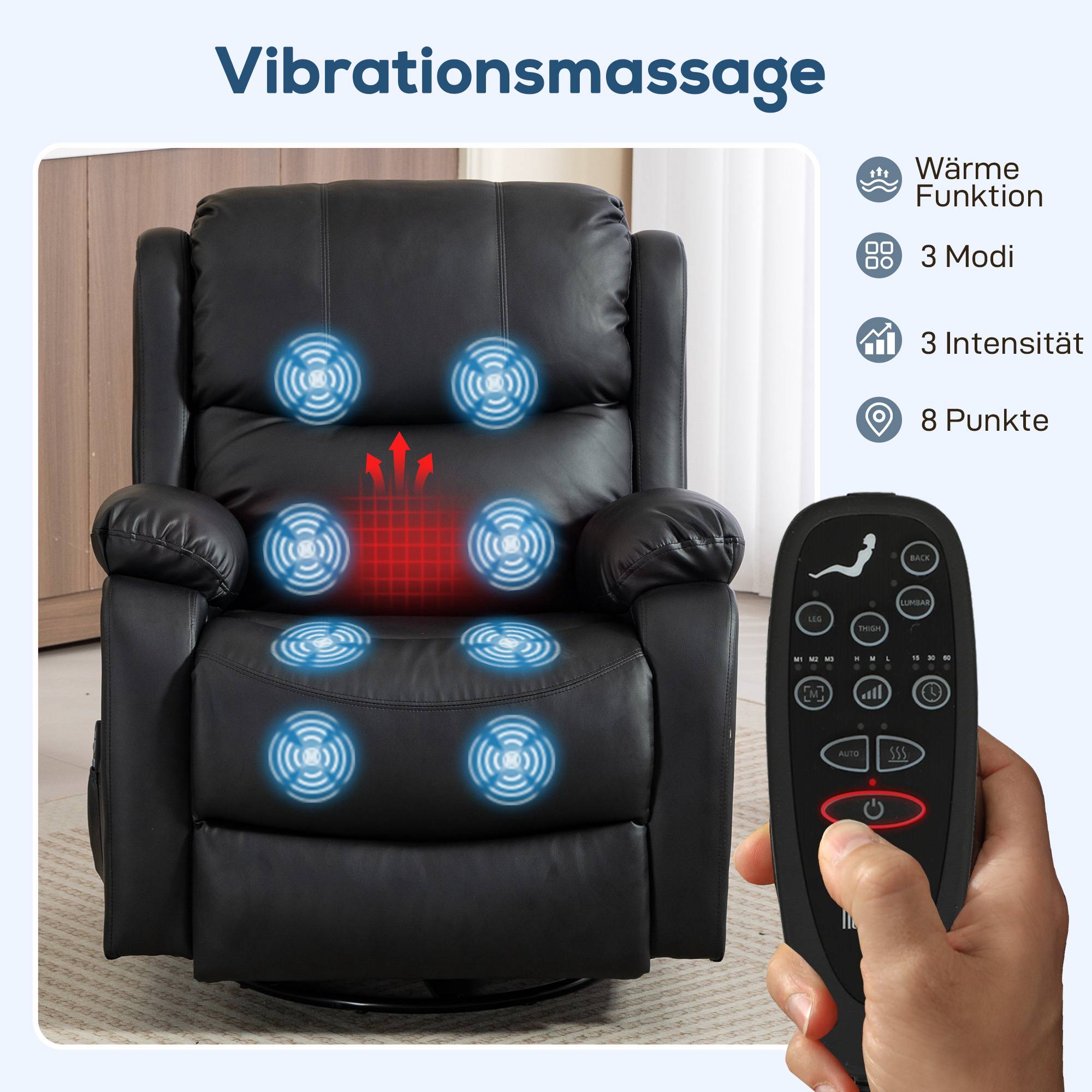 Massagefåtölj med värme, lutning, konstläder, svart