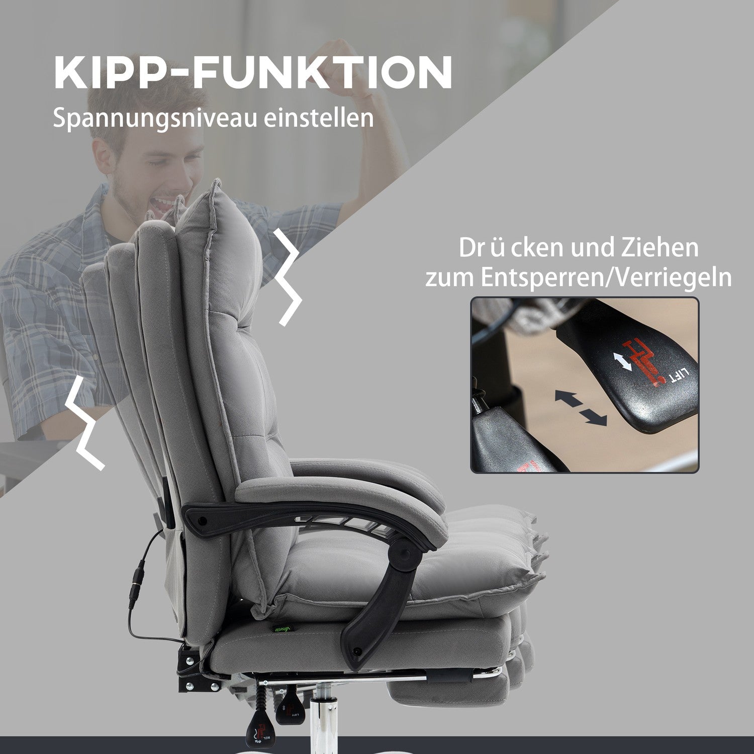 Ergonomisk kontorsstol med värme, lutning, fotstöd, justerbar höjd