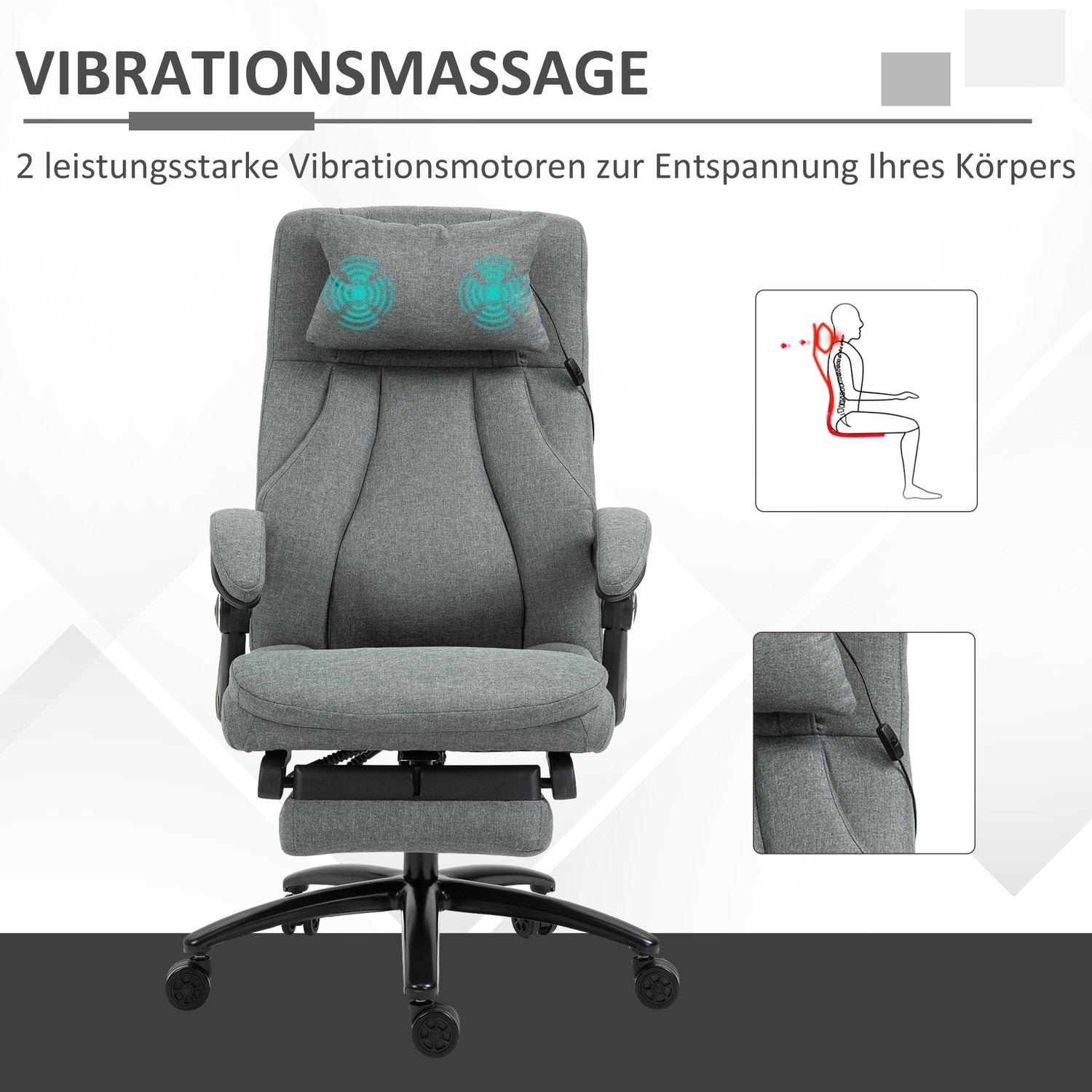 Ergonomisk liggande grå kontorsstol – justerbar i höjdled