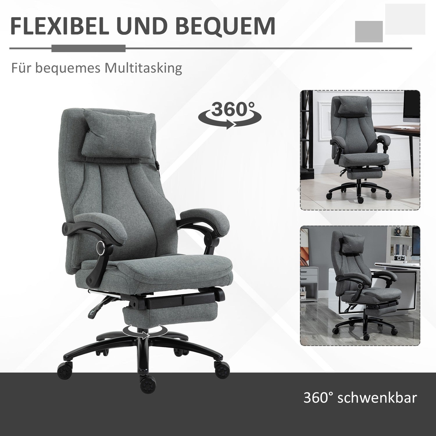 Ergonomisk liggande grå kontorsstol – justerbar i höjdled