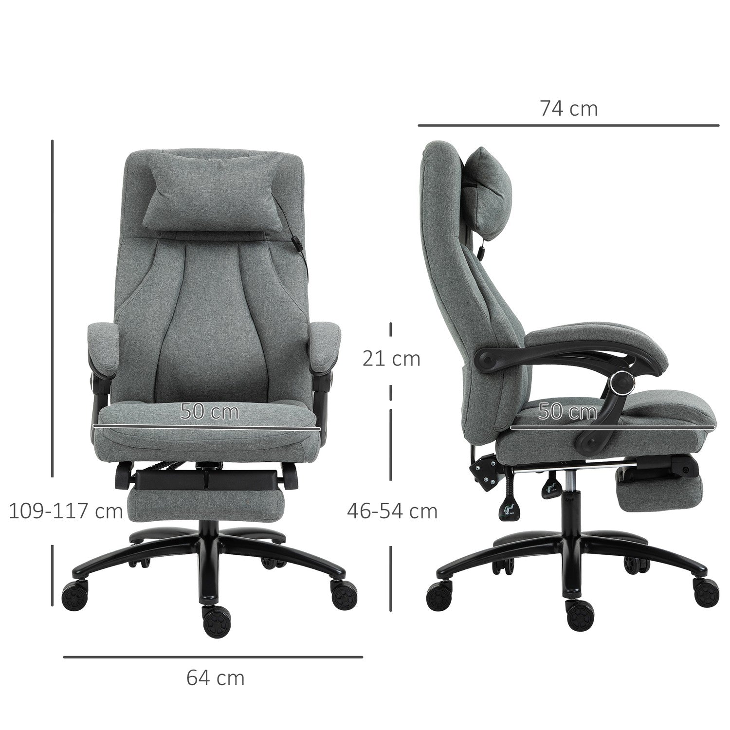Ergonomisk liggande grå kontorsstol – justerbar i höjdled