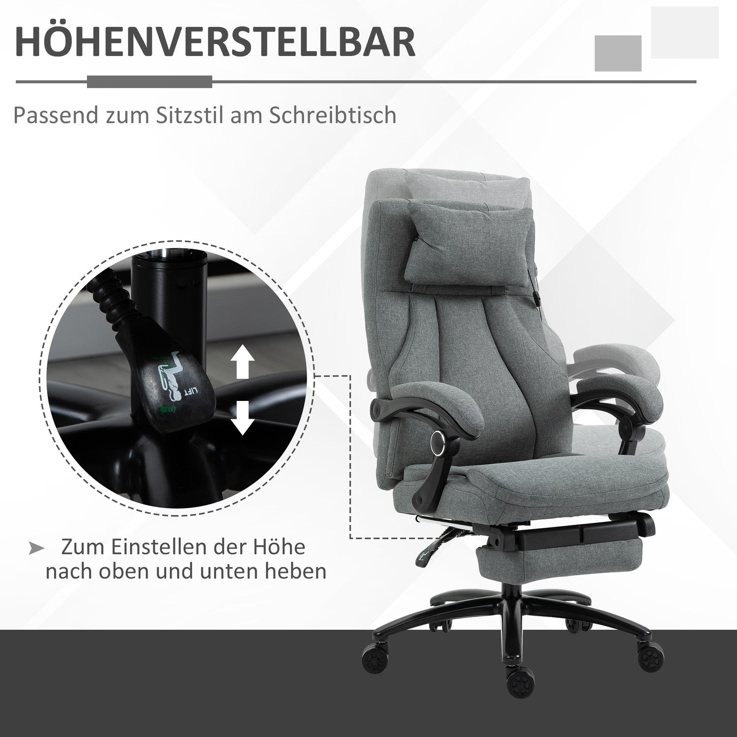 Ergonomisk liggande grå kontorsstol – justerbar i höjdled