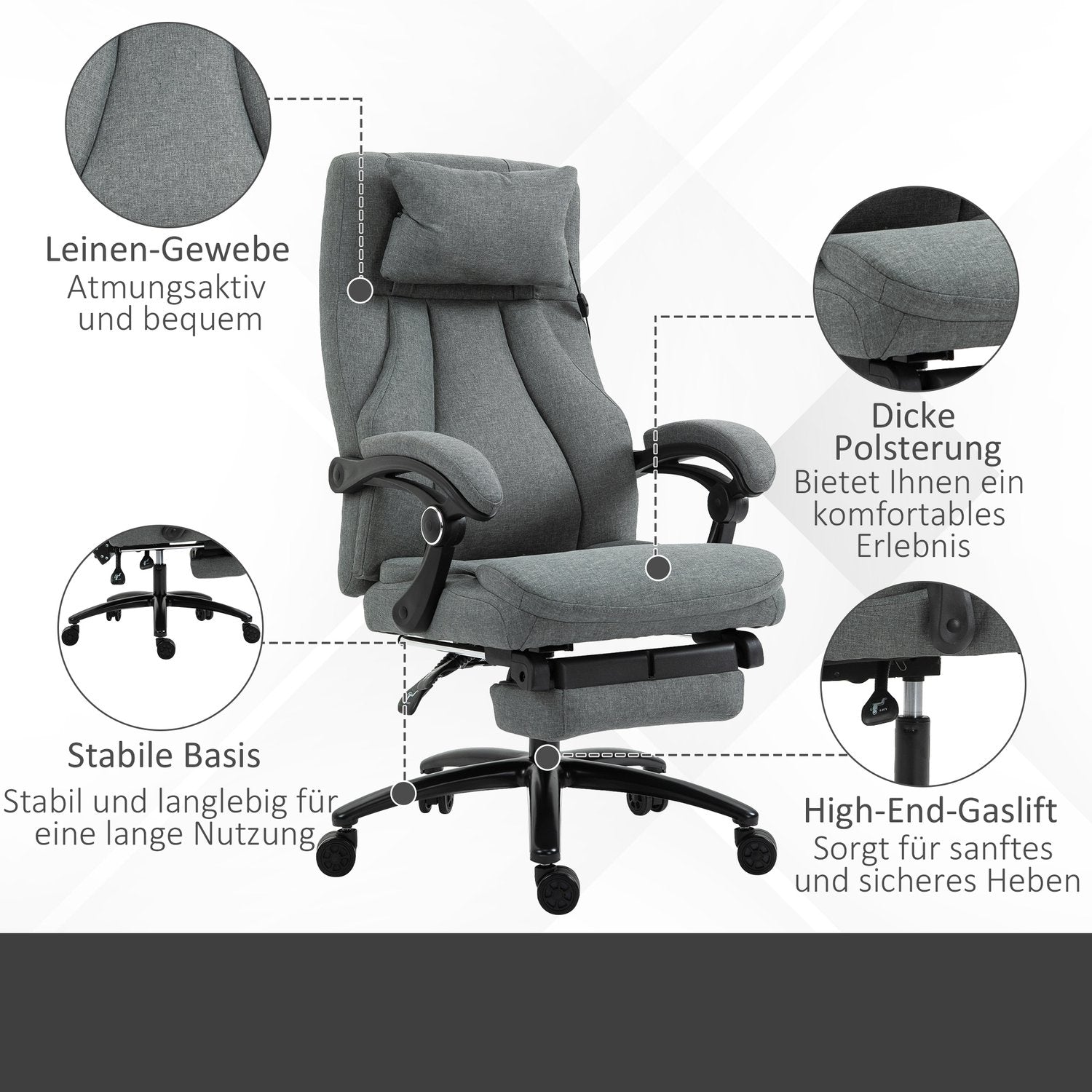Ergonomisk liggande grå kontorsstol – justerbar i höjdled