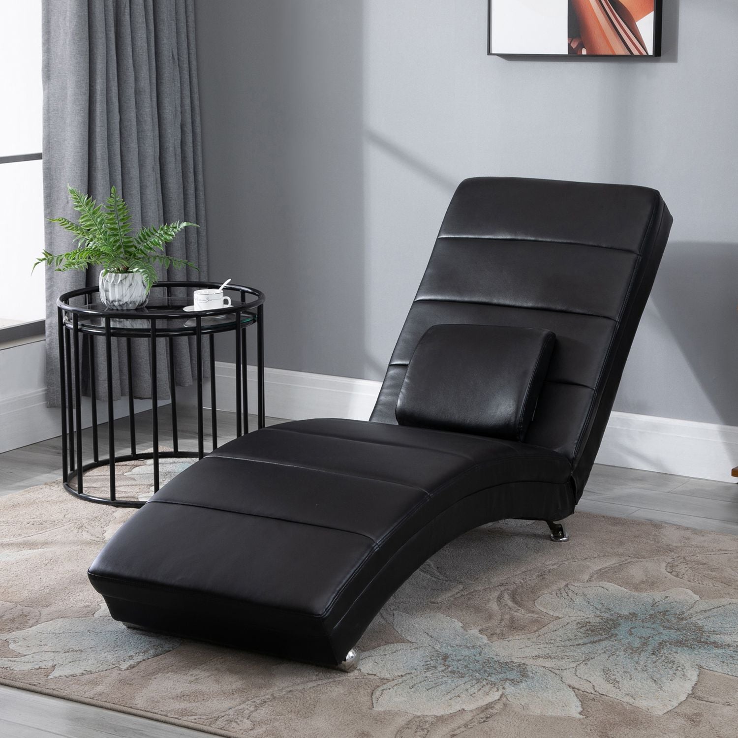 Massageloungestol, högt ryggstöd, konstläder, svart