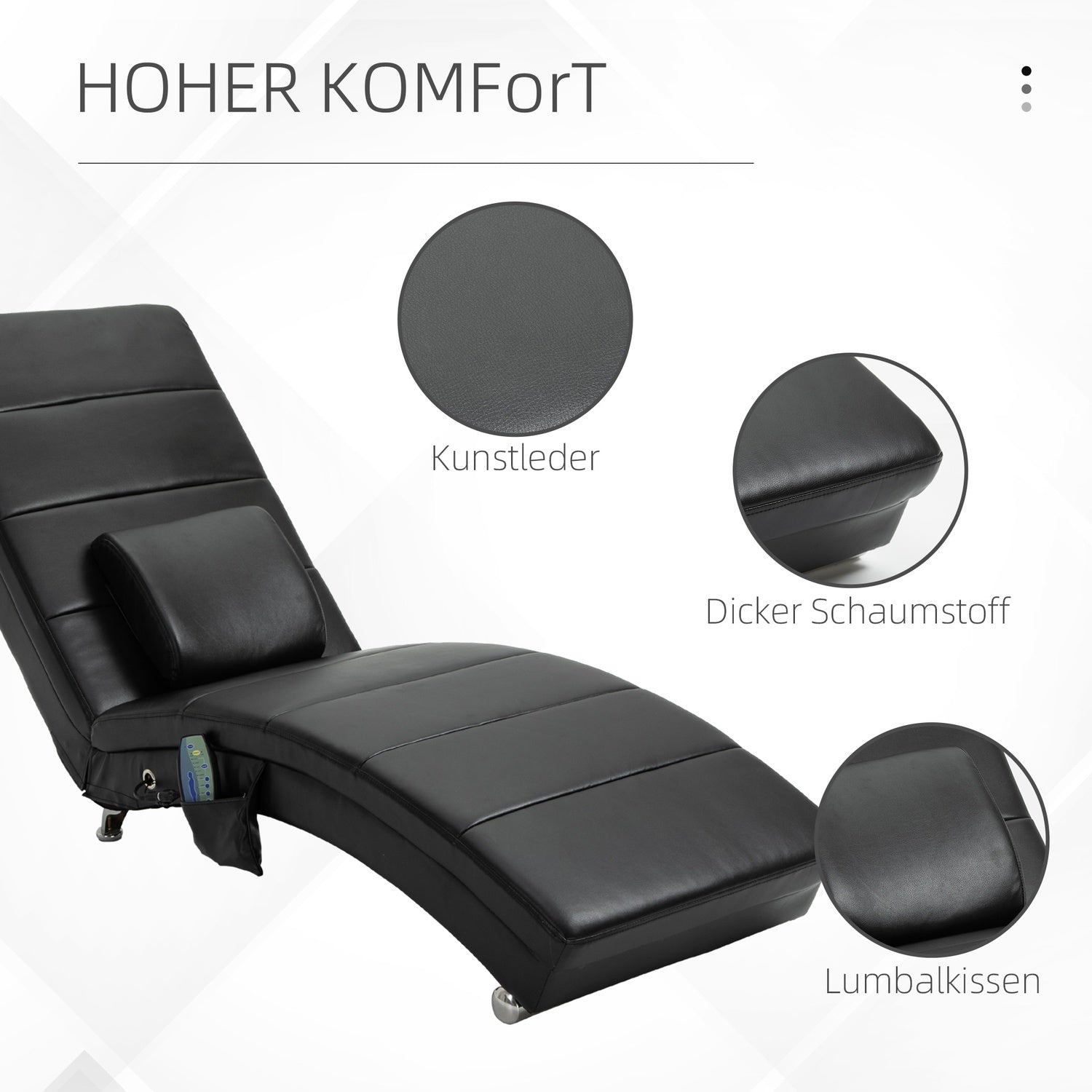 Massageloungestol, högt ryggstöd, konstläder, svart