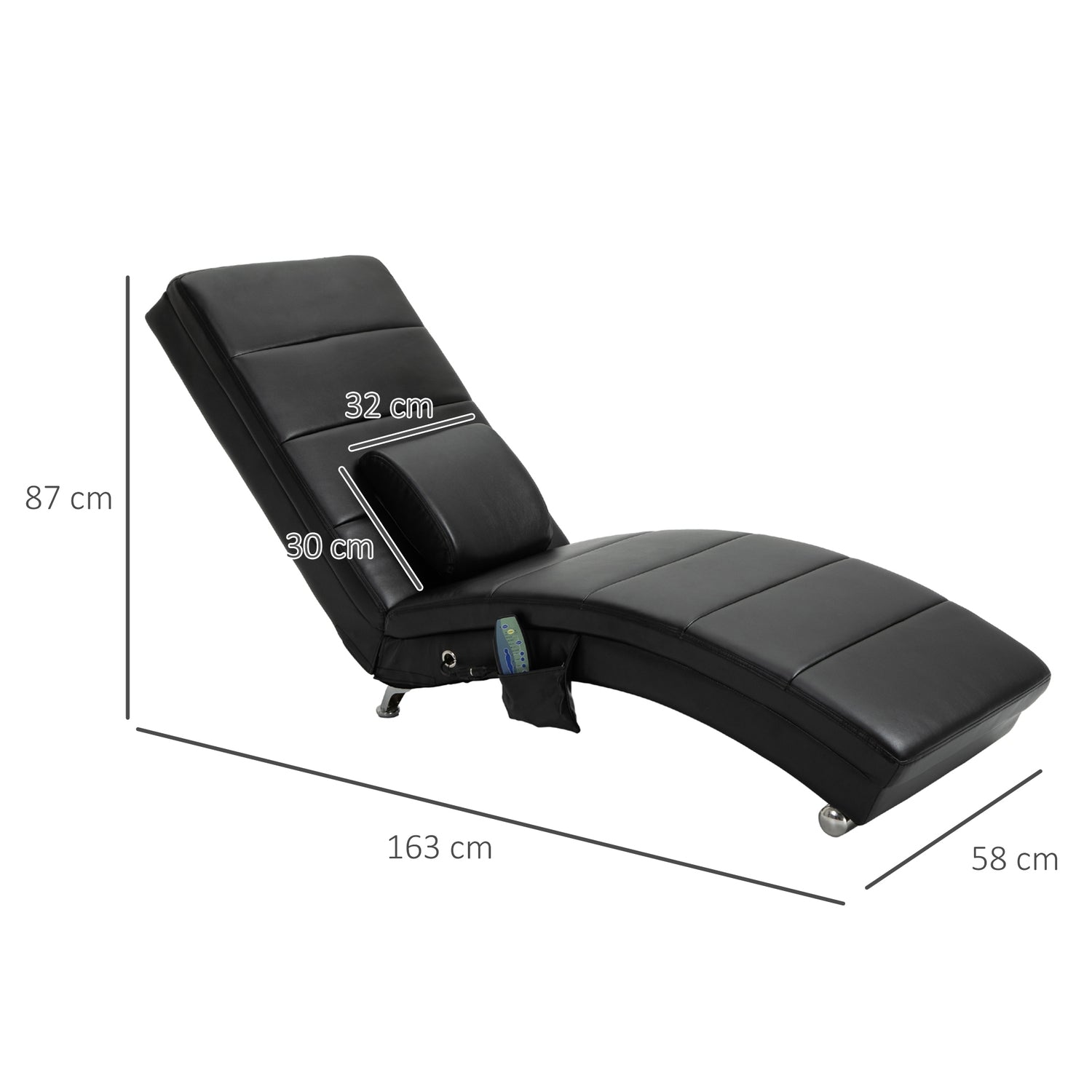 Massageloungestol, högt ryggstöd, konstläder, svart