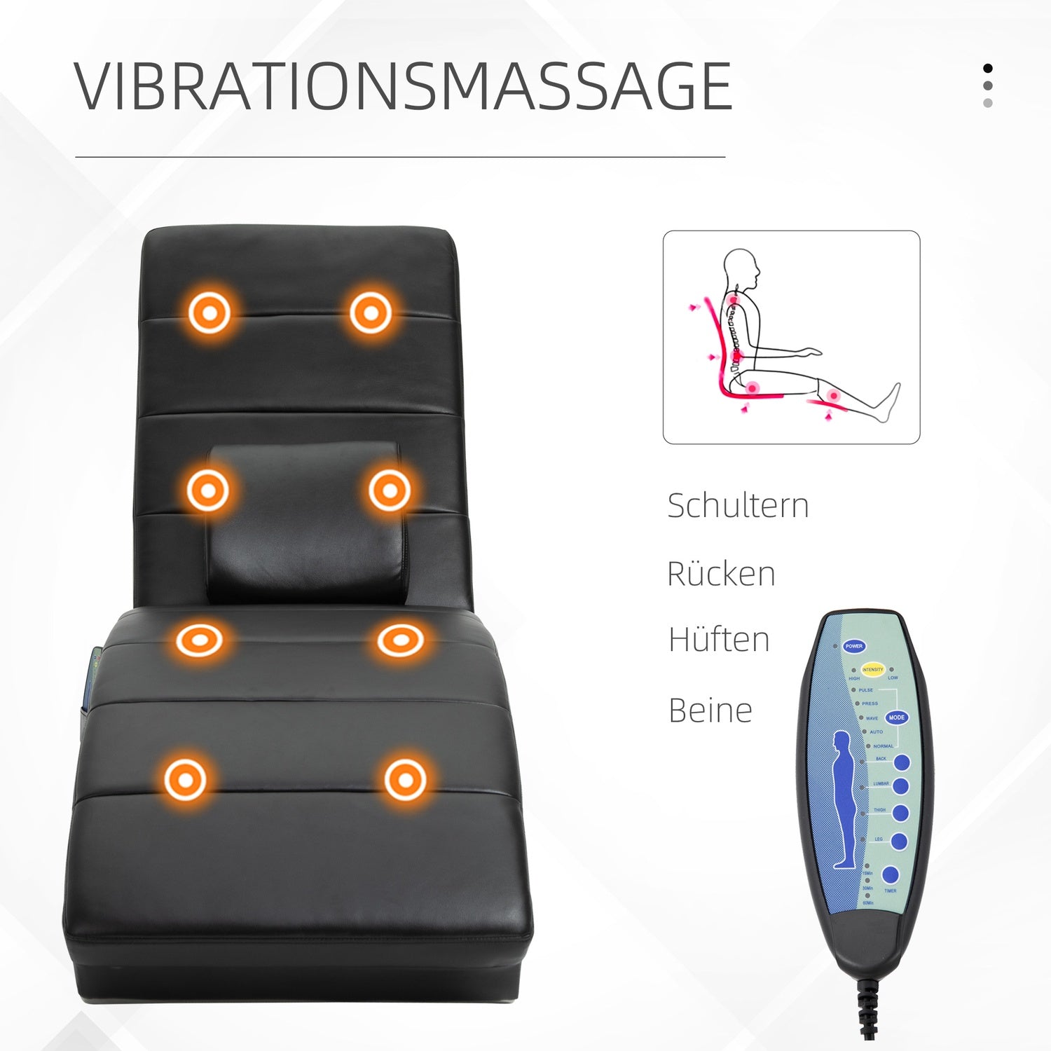 Massageloungestol, högt ryggstöd, konstläder, svart