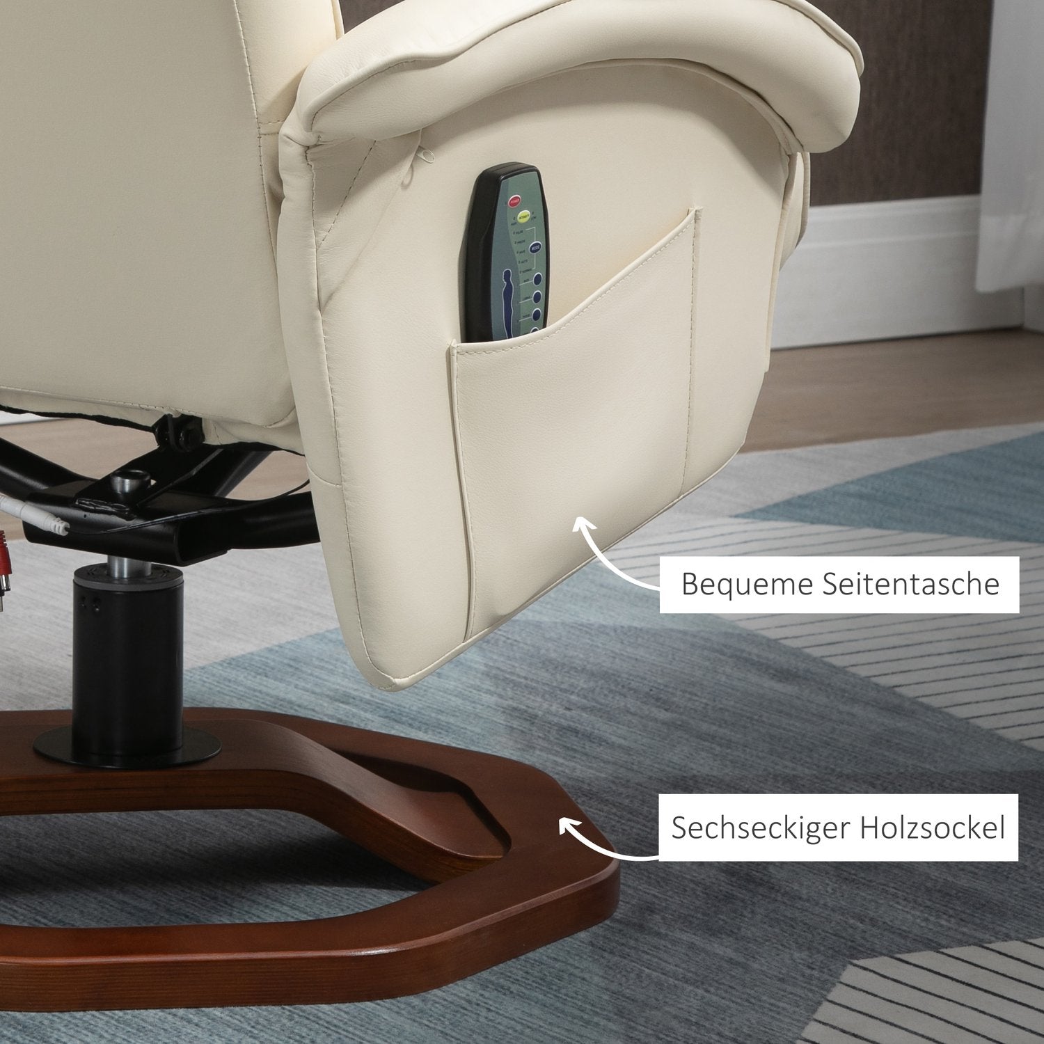 Massageloungestol med 360° rotation, konstläder, kräm/brunt