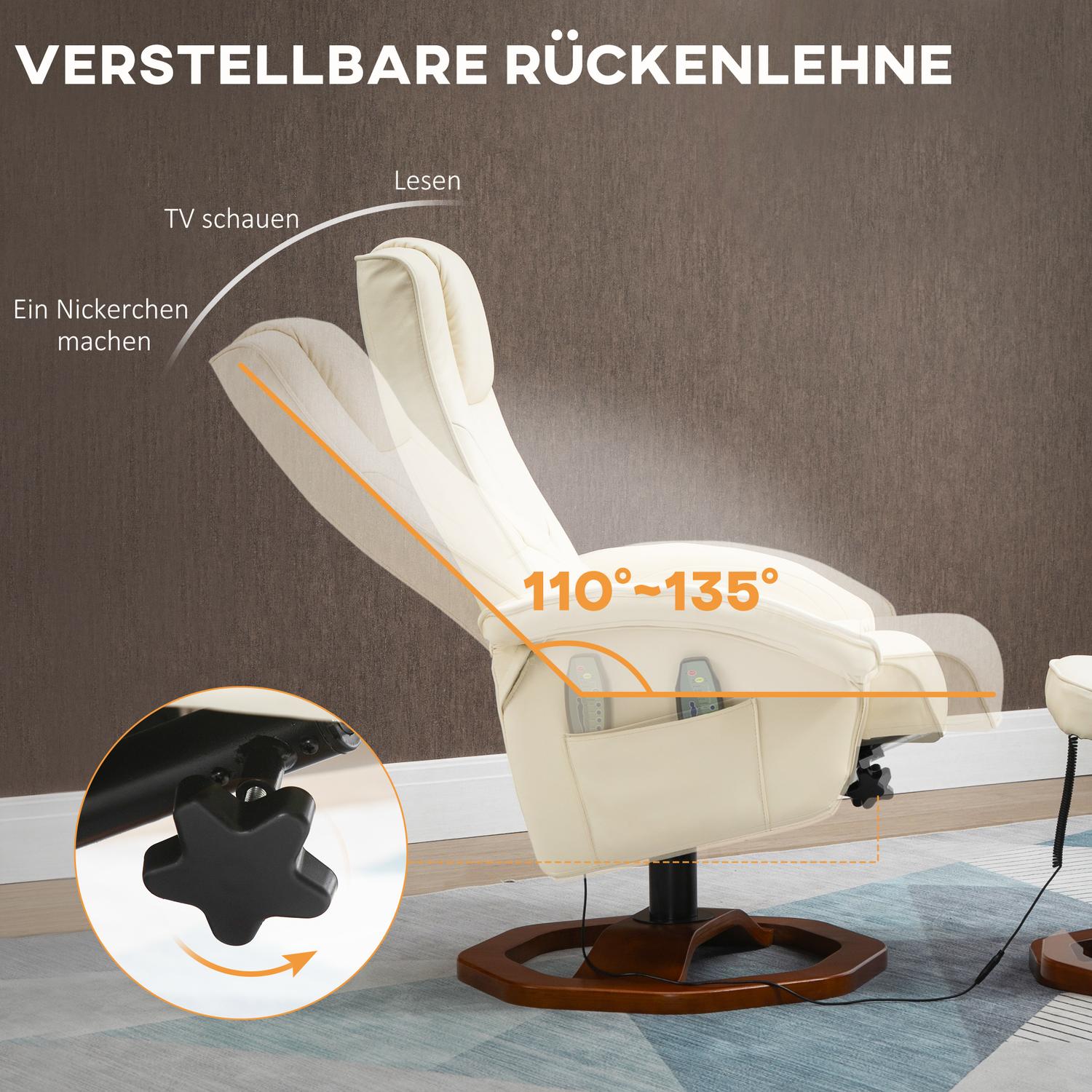 Massageloungestol med 360° rotation, konstläder, kräm/brunt