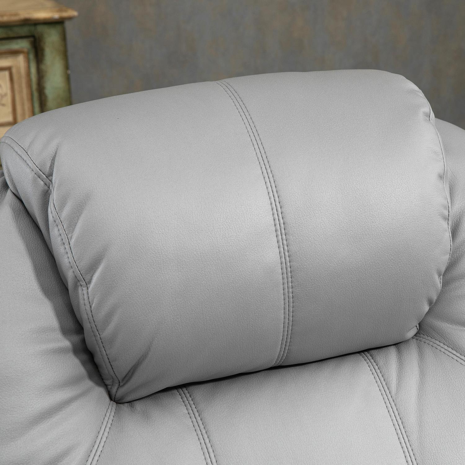 Grå massagestol i konstläder – Fåtölj med fjärrkontroll och vippfunktion