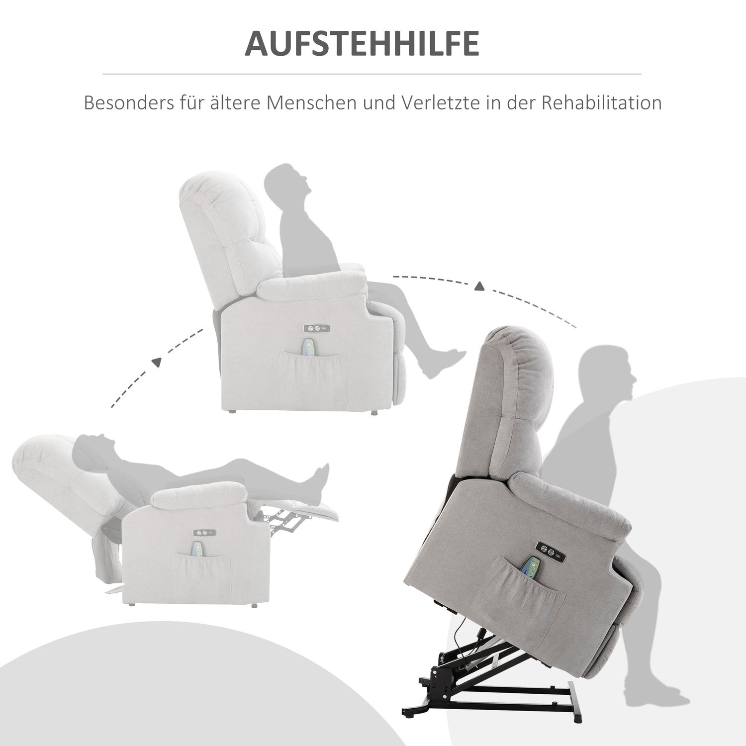 Massagestol med värme, USB-fjärrkontroll & ståhjälp, grå