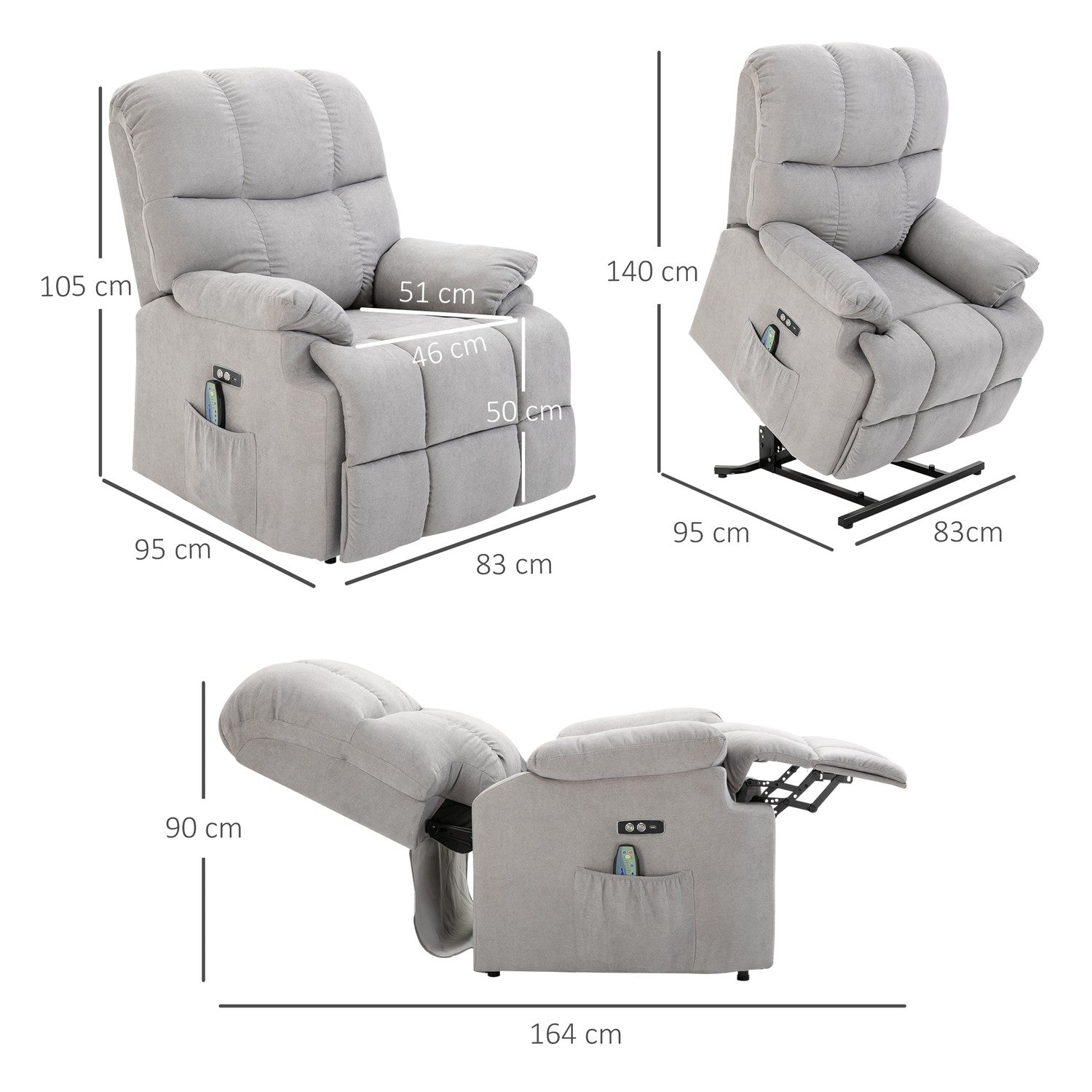 Massagestol med värme, USB-fjärrkontroll & ståhjälp, grå