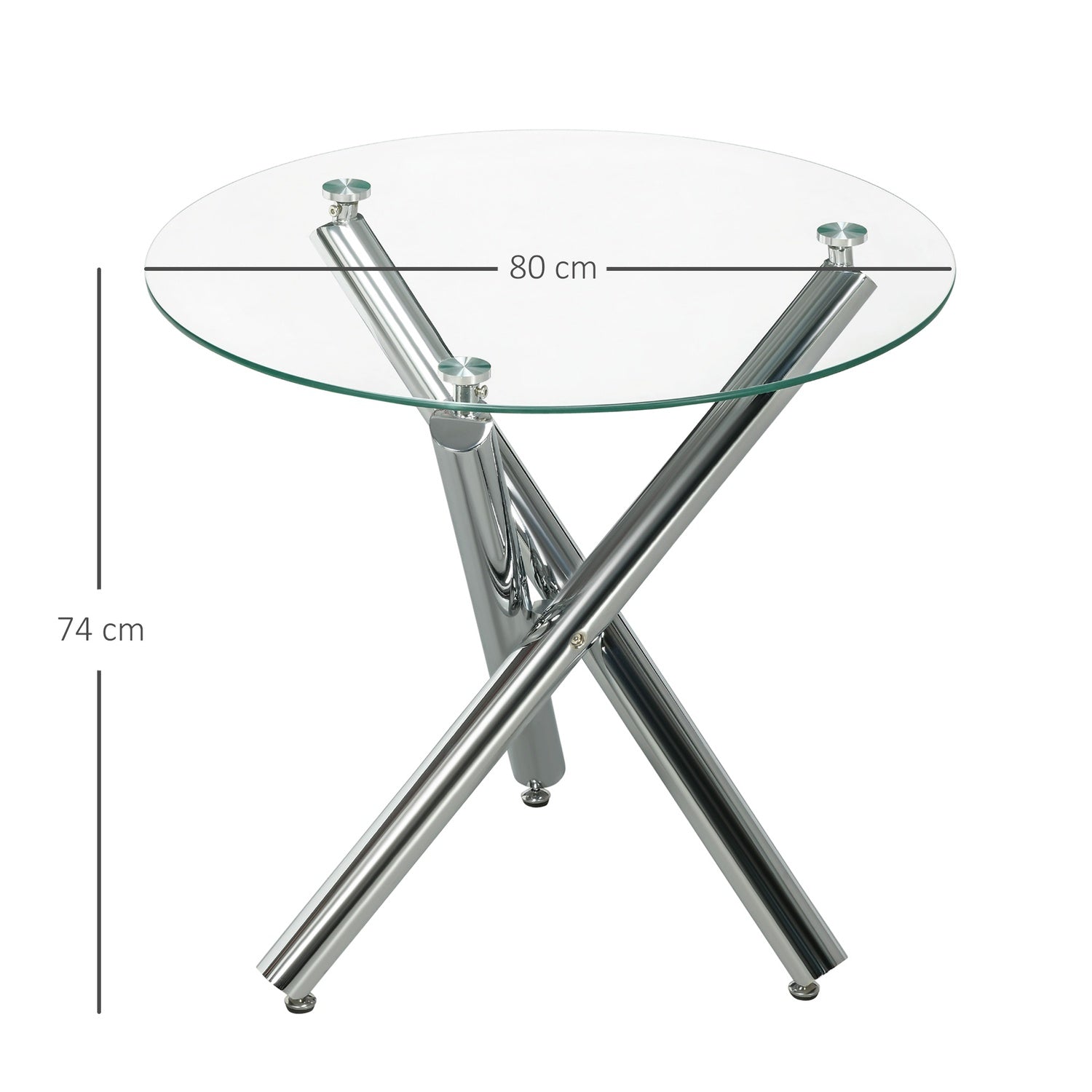 Runt matbord i glas, Stålfot, Sittplatser 4, Ø80 cm
