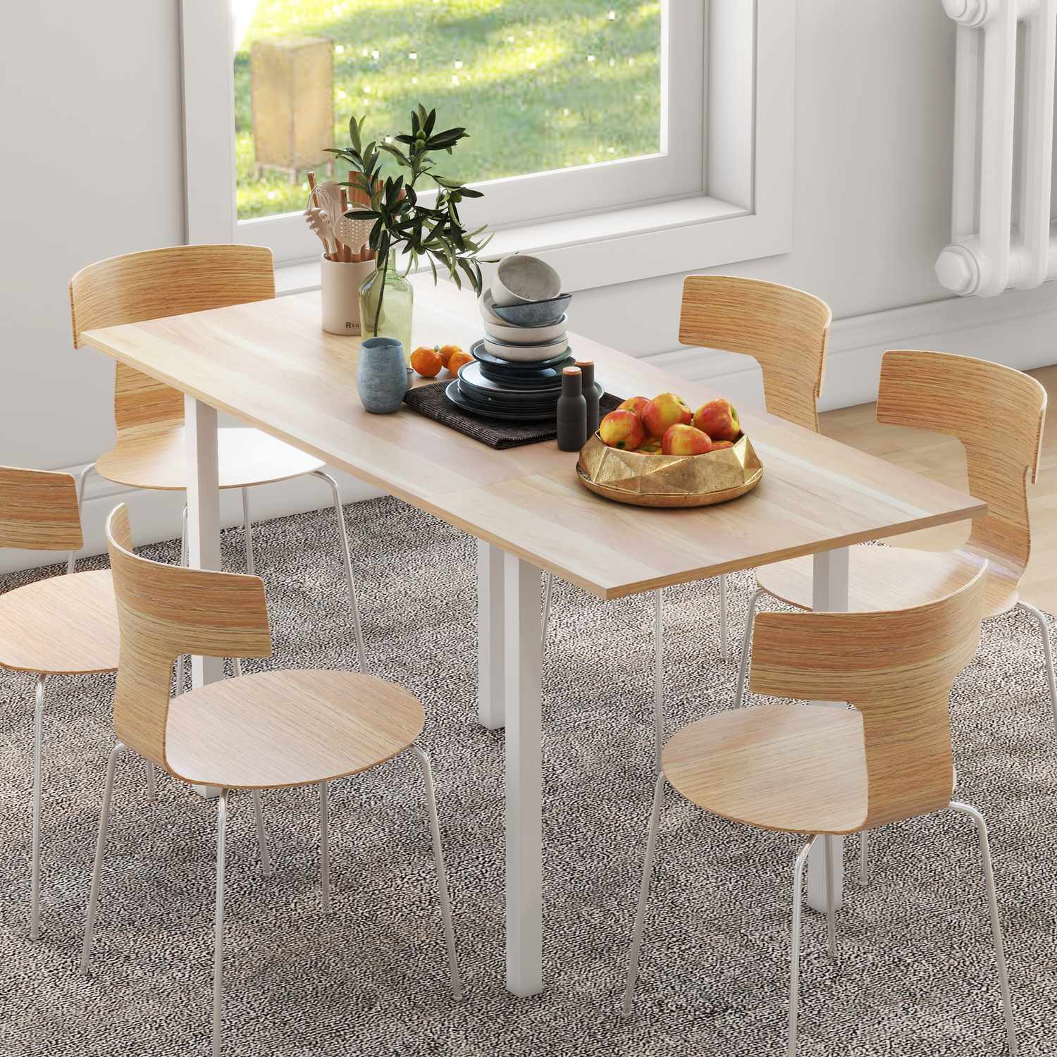 Utdragbart matbord för 6, stålstomme, brun finish