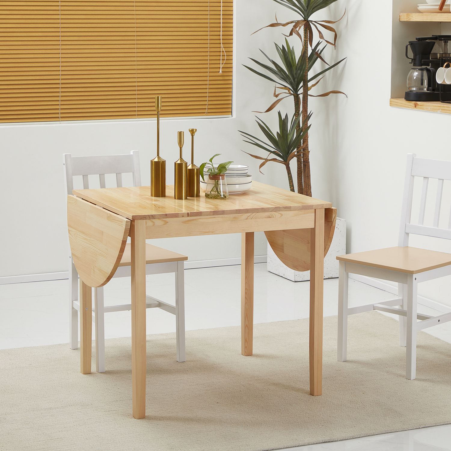 Matbord av trä, hopfällbart köksbord för 6 personer med bladdesign, 140 x 70 x 75 cm, naturligt trä