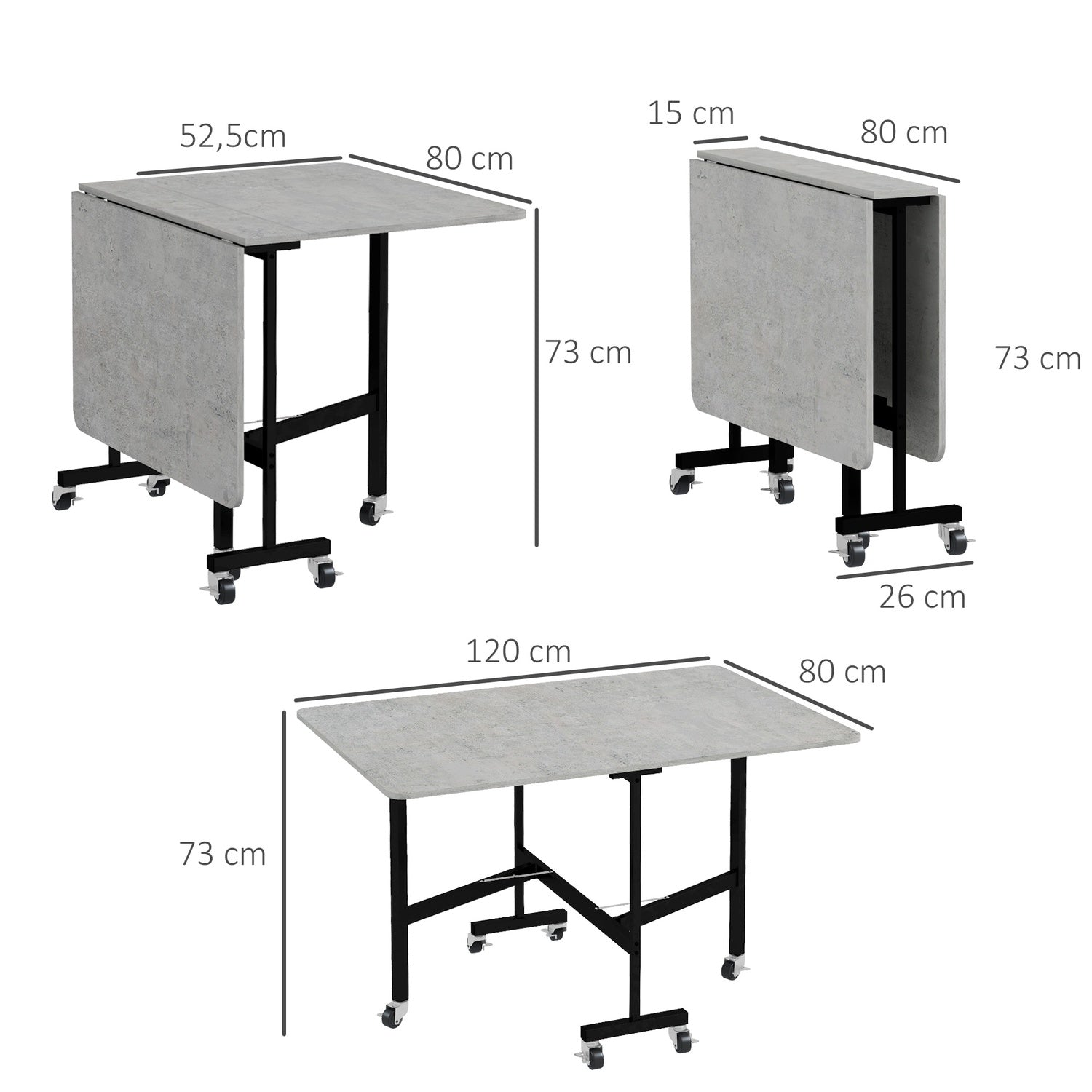 Fällbart matbord med hjul, stålben, stolar 4-6