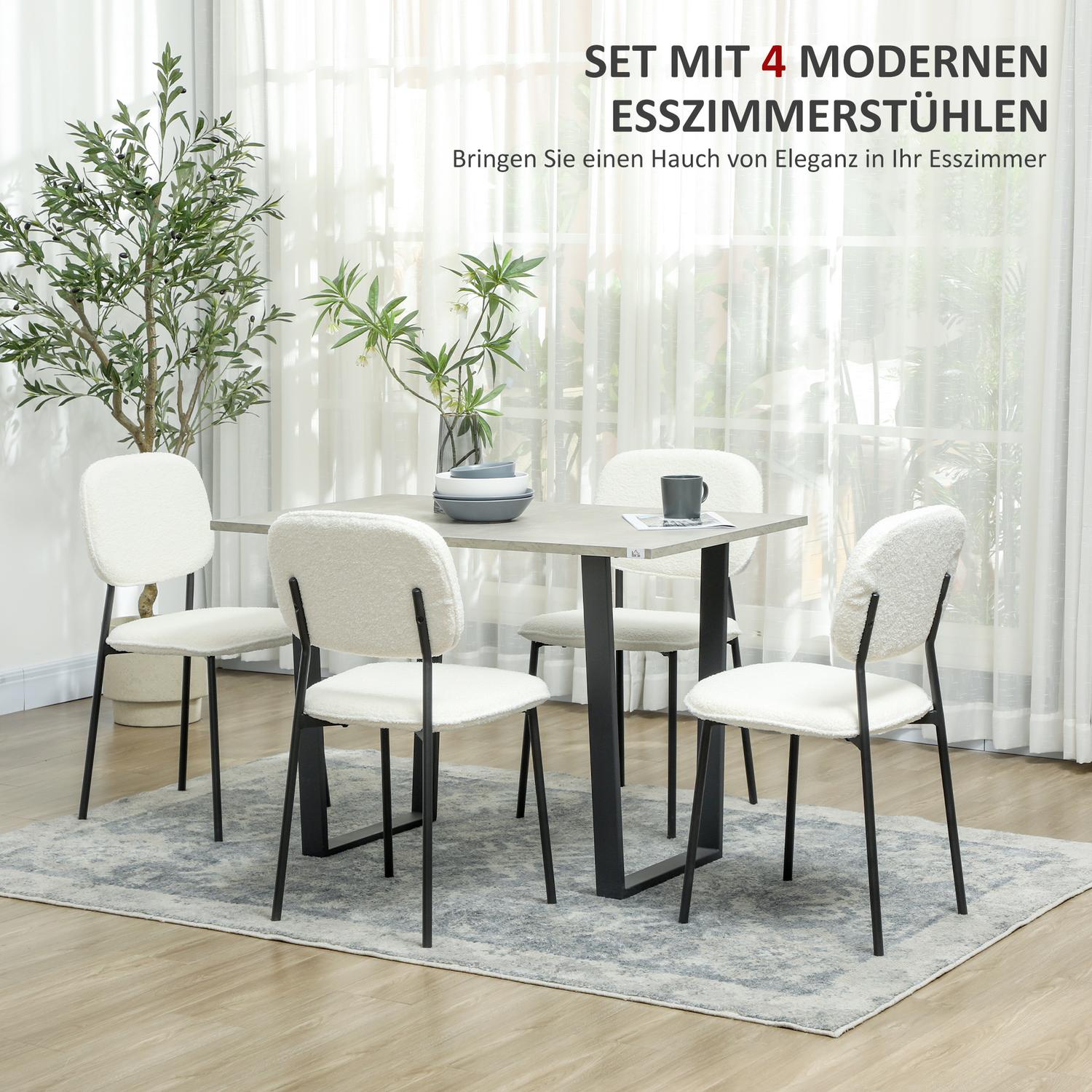 Set med 4 matstolar i vit sammetslook med ryggstöd